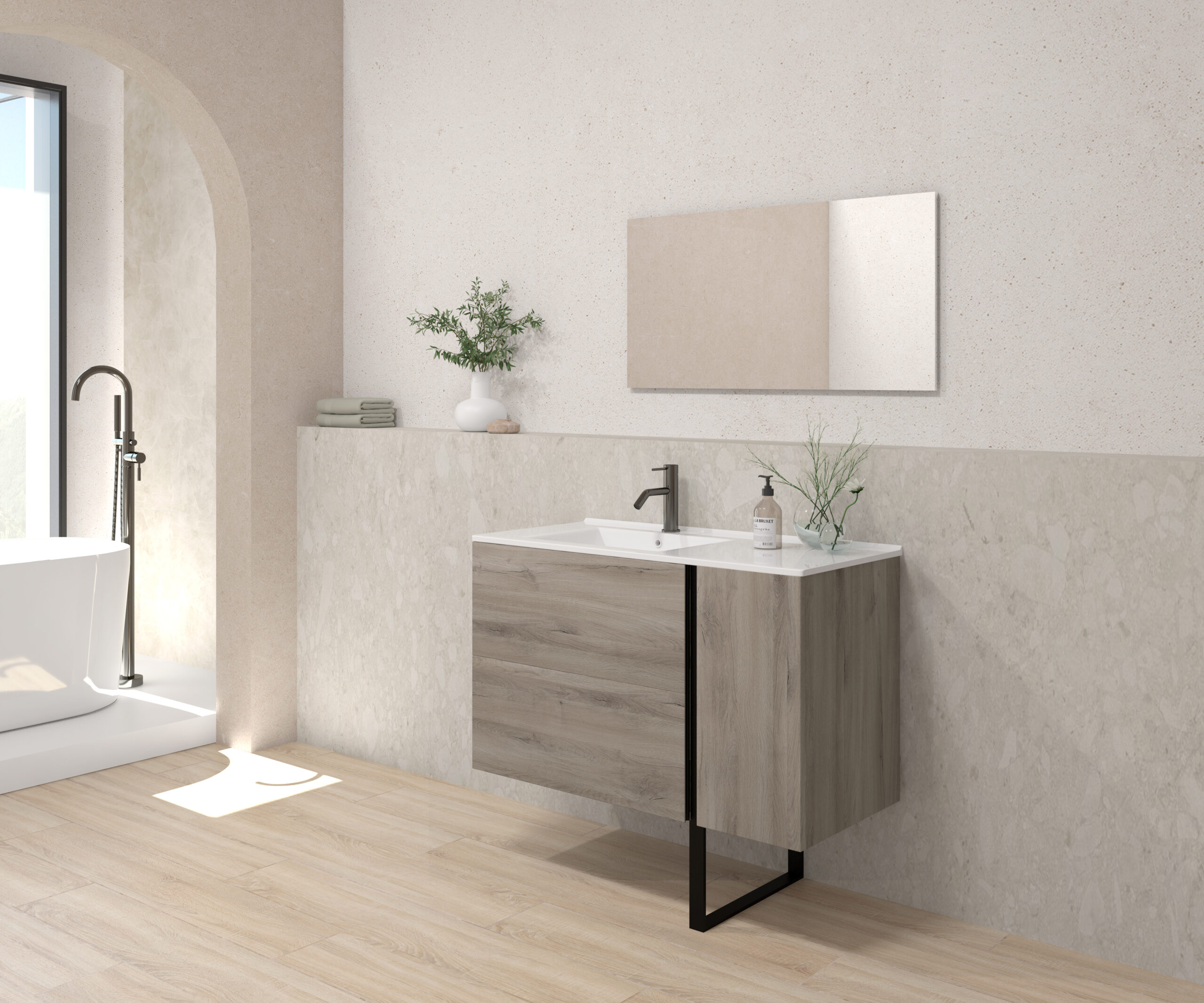 Pack ALEGHE PIED 80 cm + lavabo + espejo liso