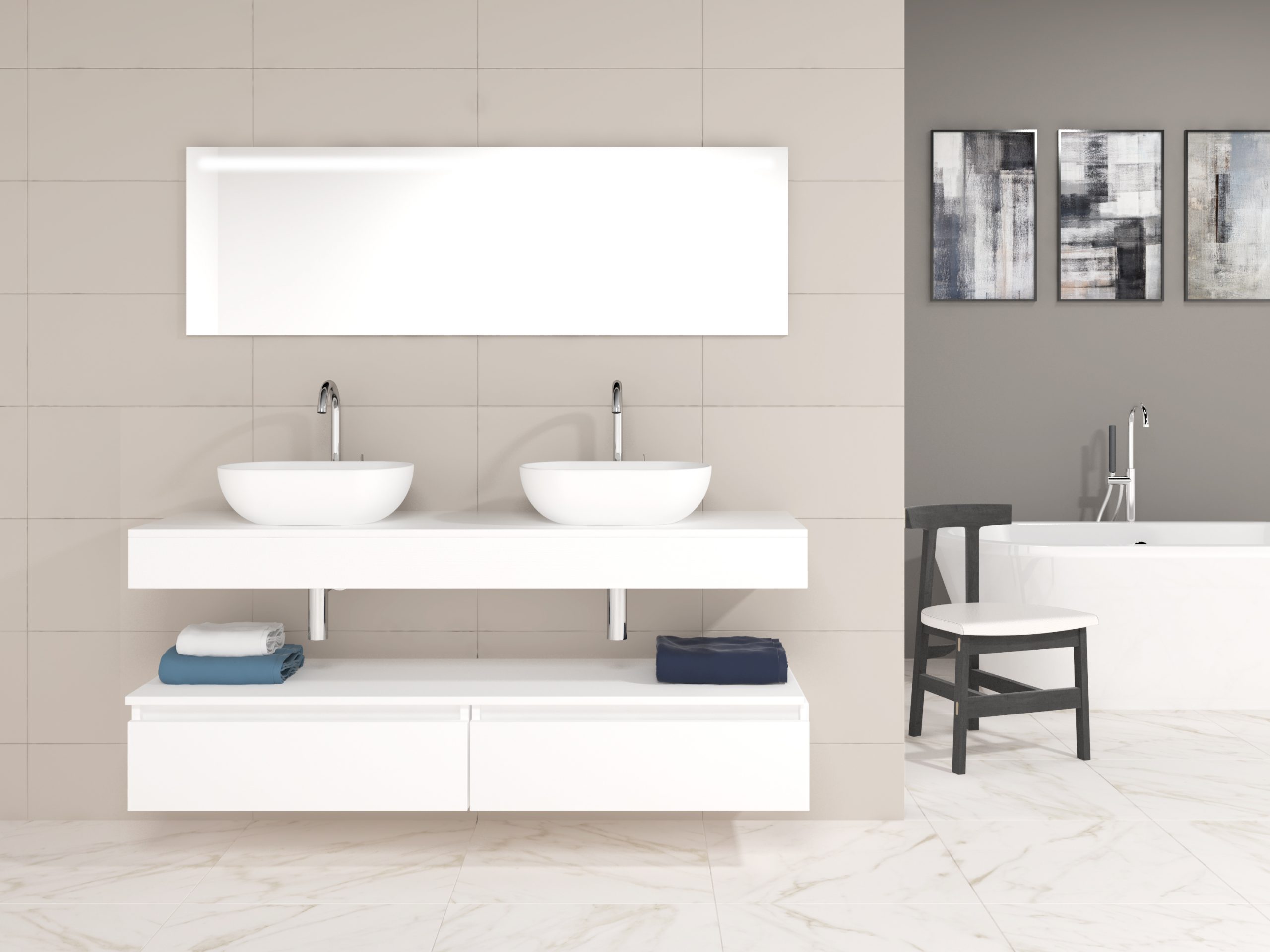 Pack Córcega con doble lavabo sobreencimera y espejo LED