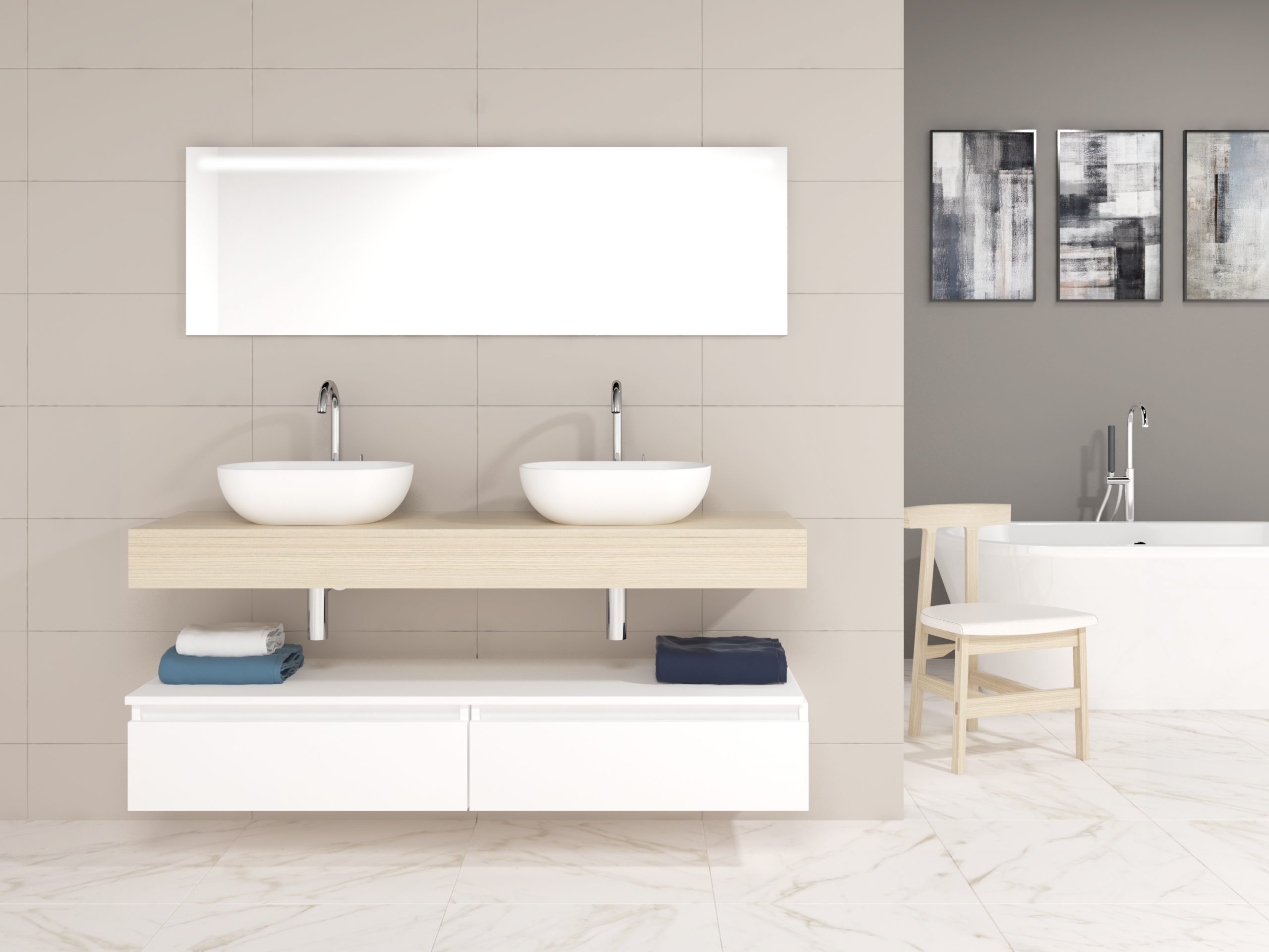 Pack Córcega con doble lavabo sobreencimera y espejo LED