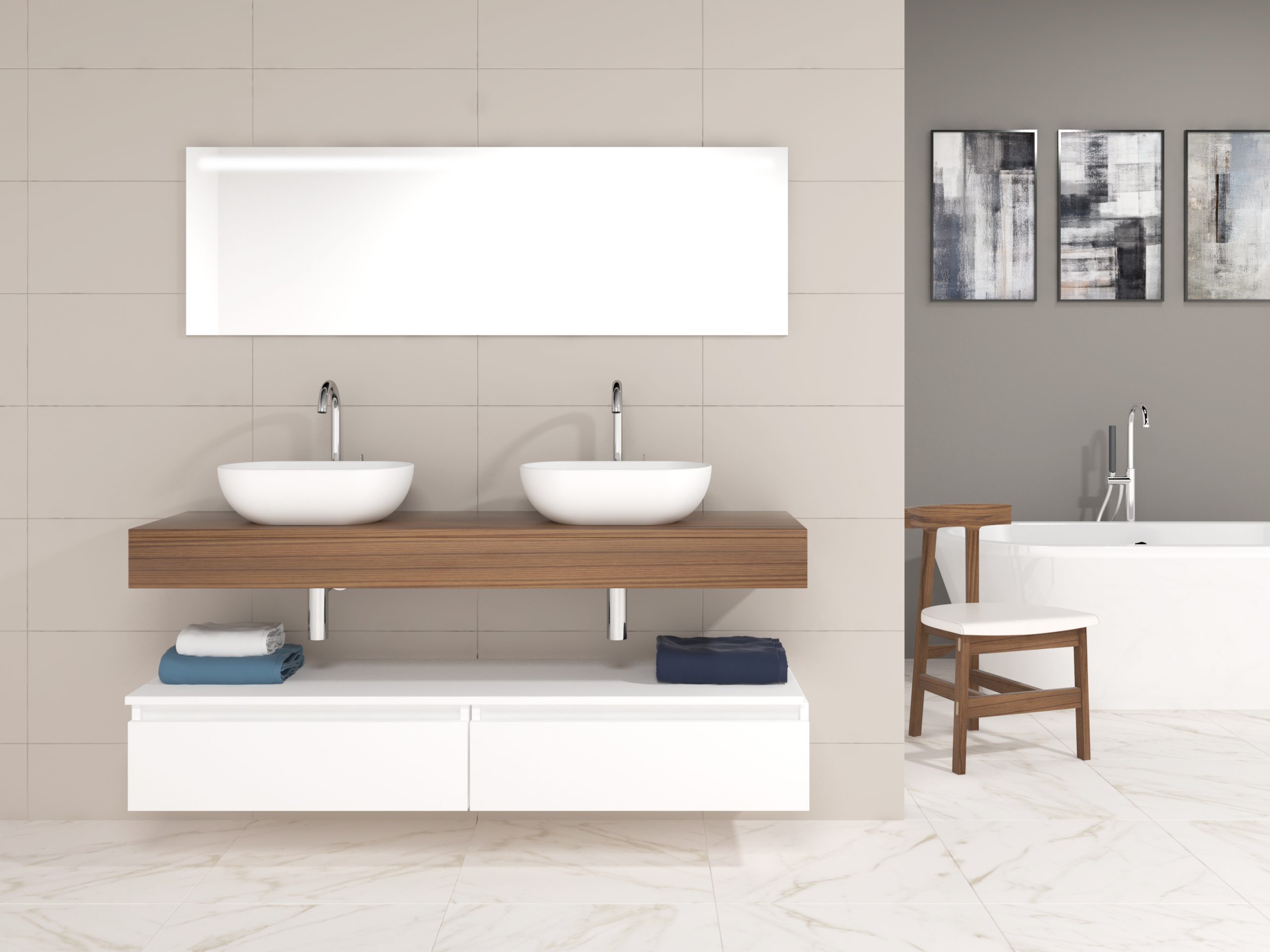 Pack Córcega con doble lavabo sobreencimera y espejo LED