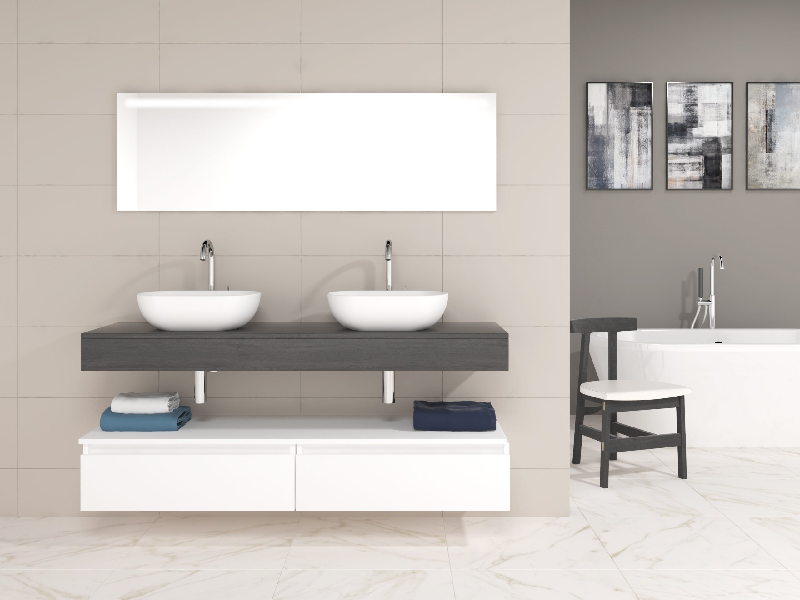 Pack Córcega con doble lavabo sobreencimera y espejo LED