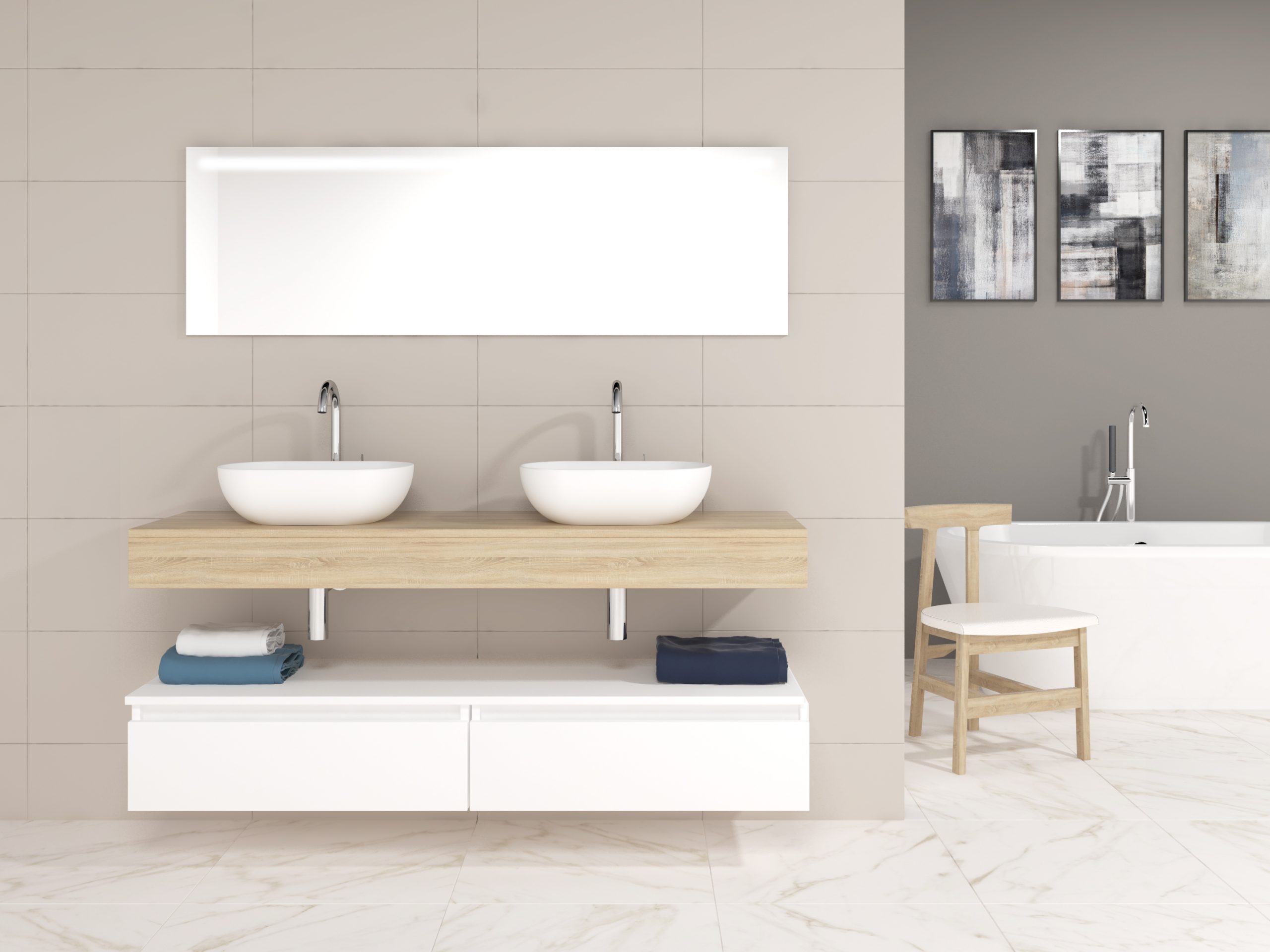 Pack Córcega con doble lavabo sobreencimera y espejo LED