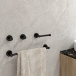 Pack accesorios SET BALI toallero + portarollos + doble percha negro mate