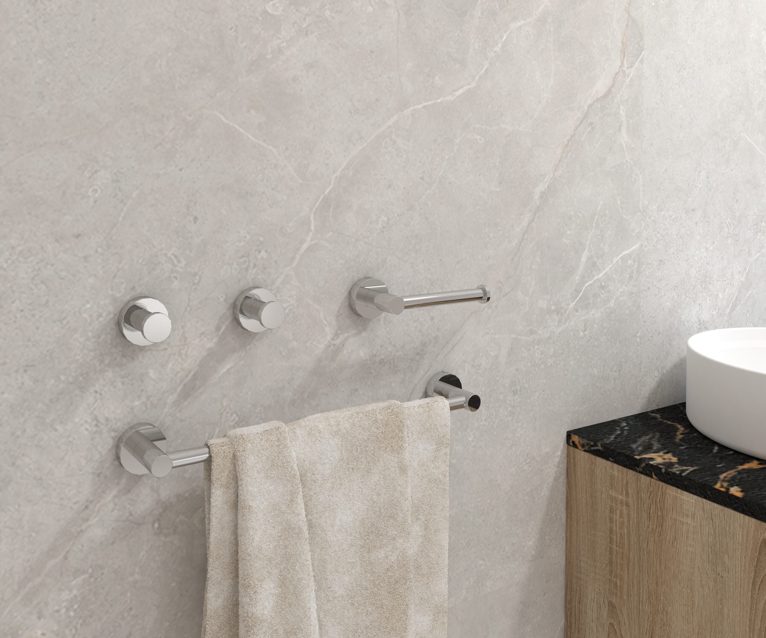 Pack accessoires SET BALI porte-serviettes + porte-rouleau + double crochet