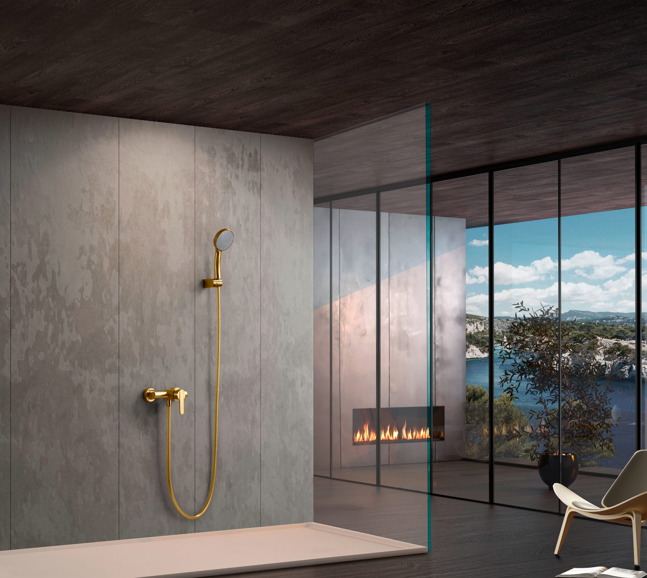 KIT DE DOUCHE MONOMAND FORMENTERA OR BROSSÉ