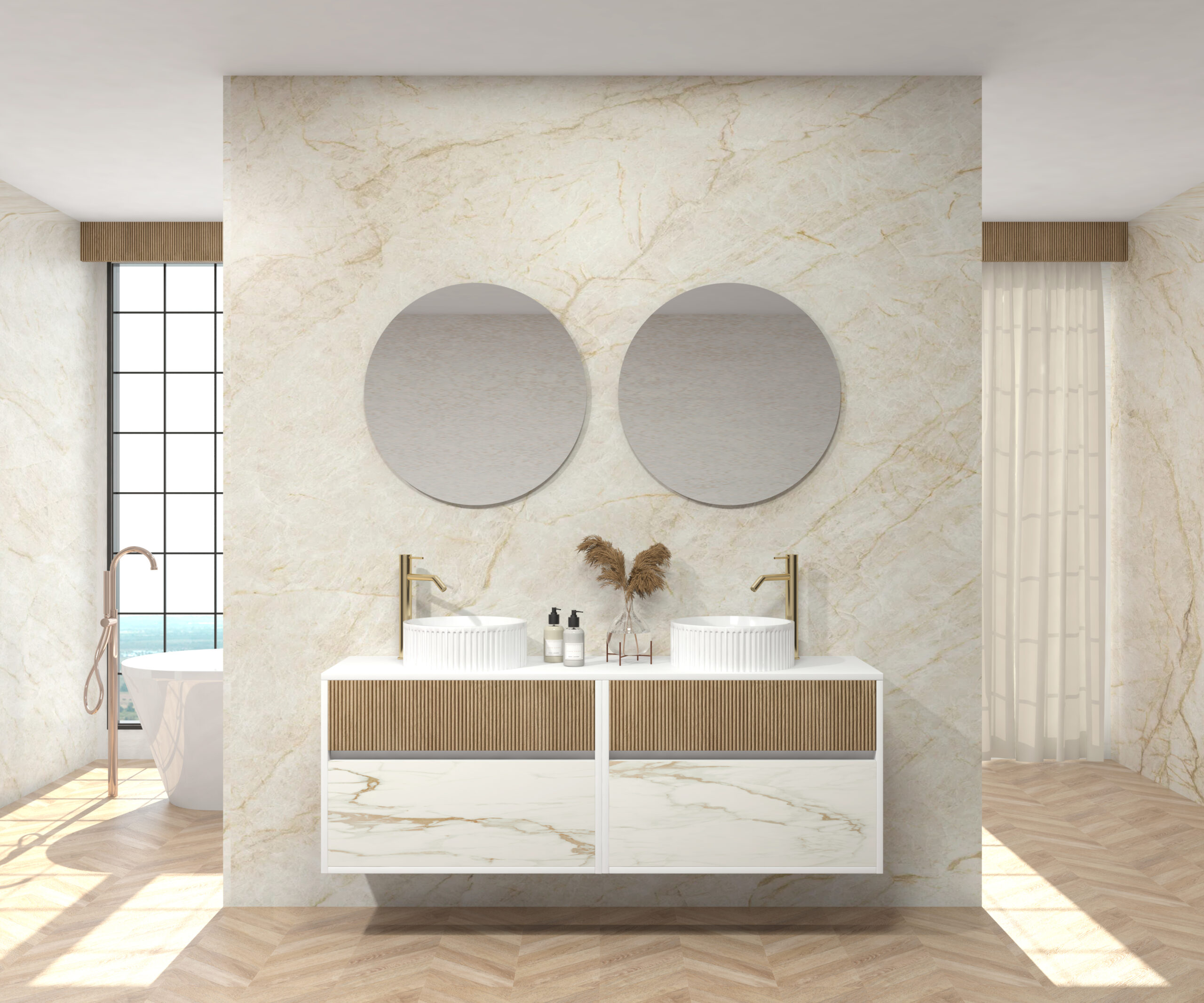 Pack DELAMBRE Sapienstone + lavabo + miroir circulaire