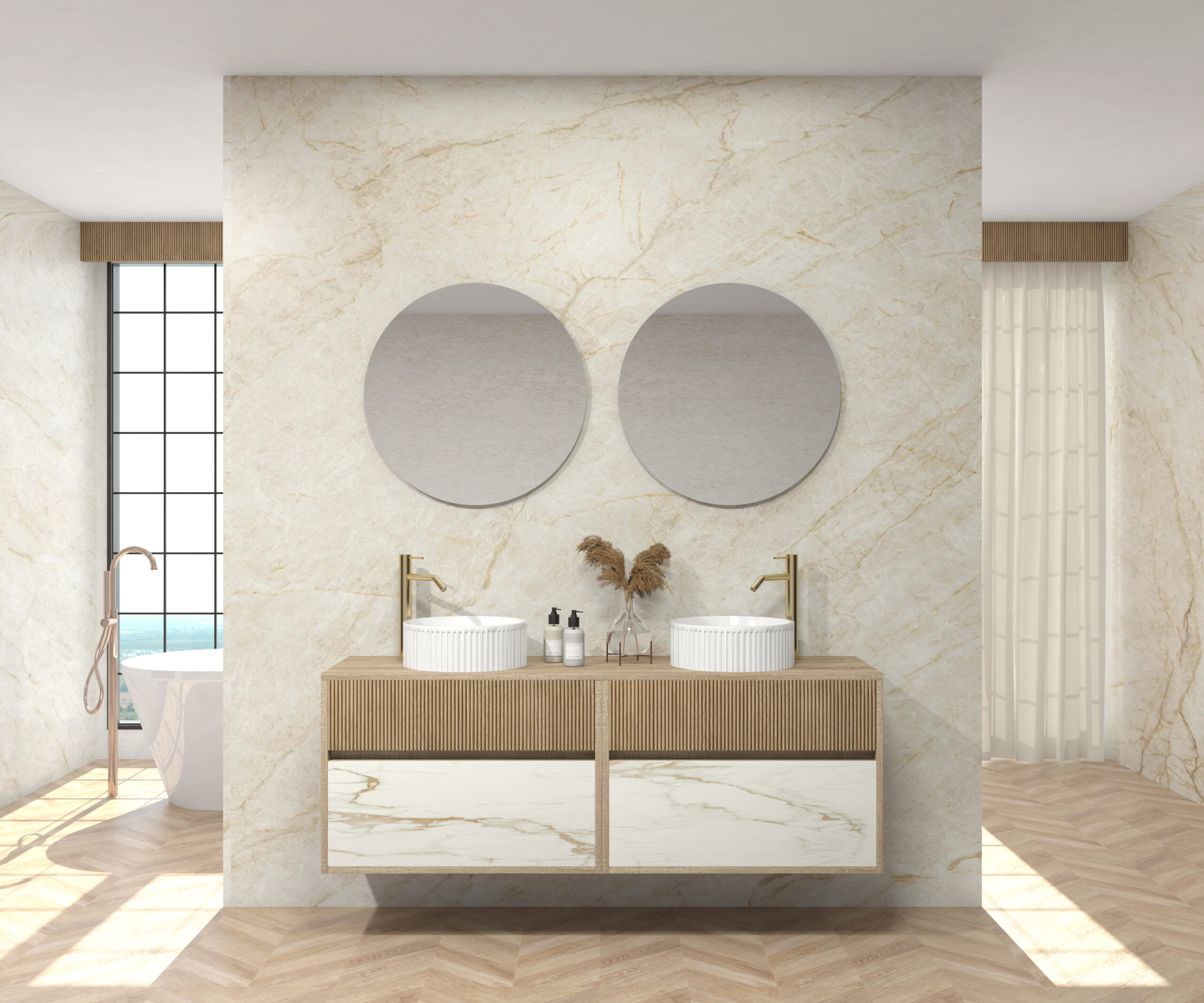 Pack DELAMBRE Sapienstone + lavabo + miroir circulaire