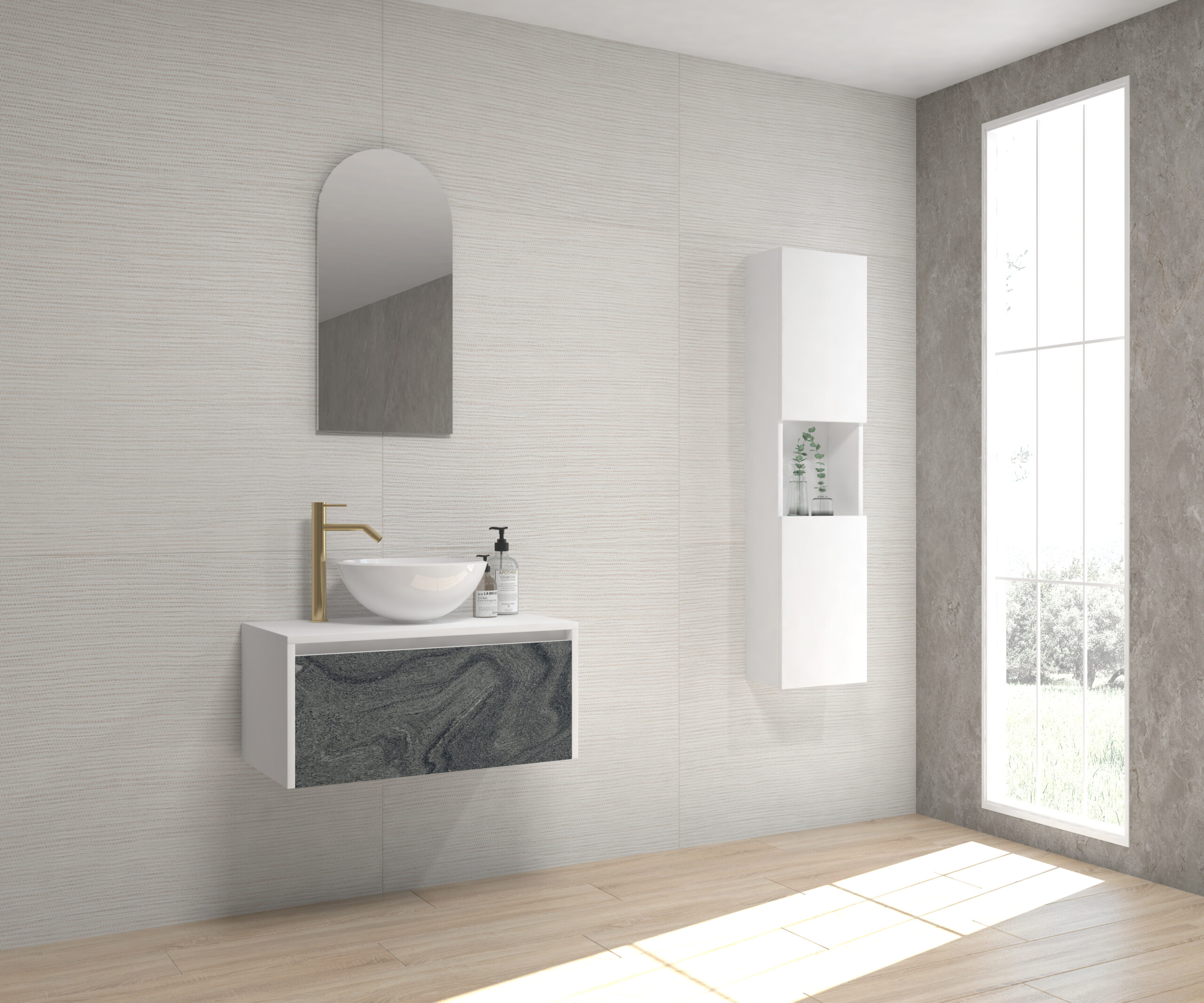 Pack GALOIS Sapienstone + lavabo + espejo alma