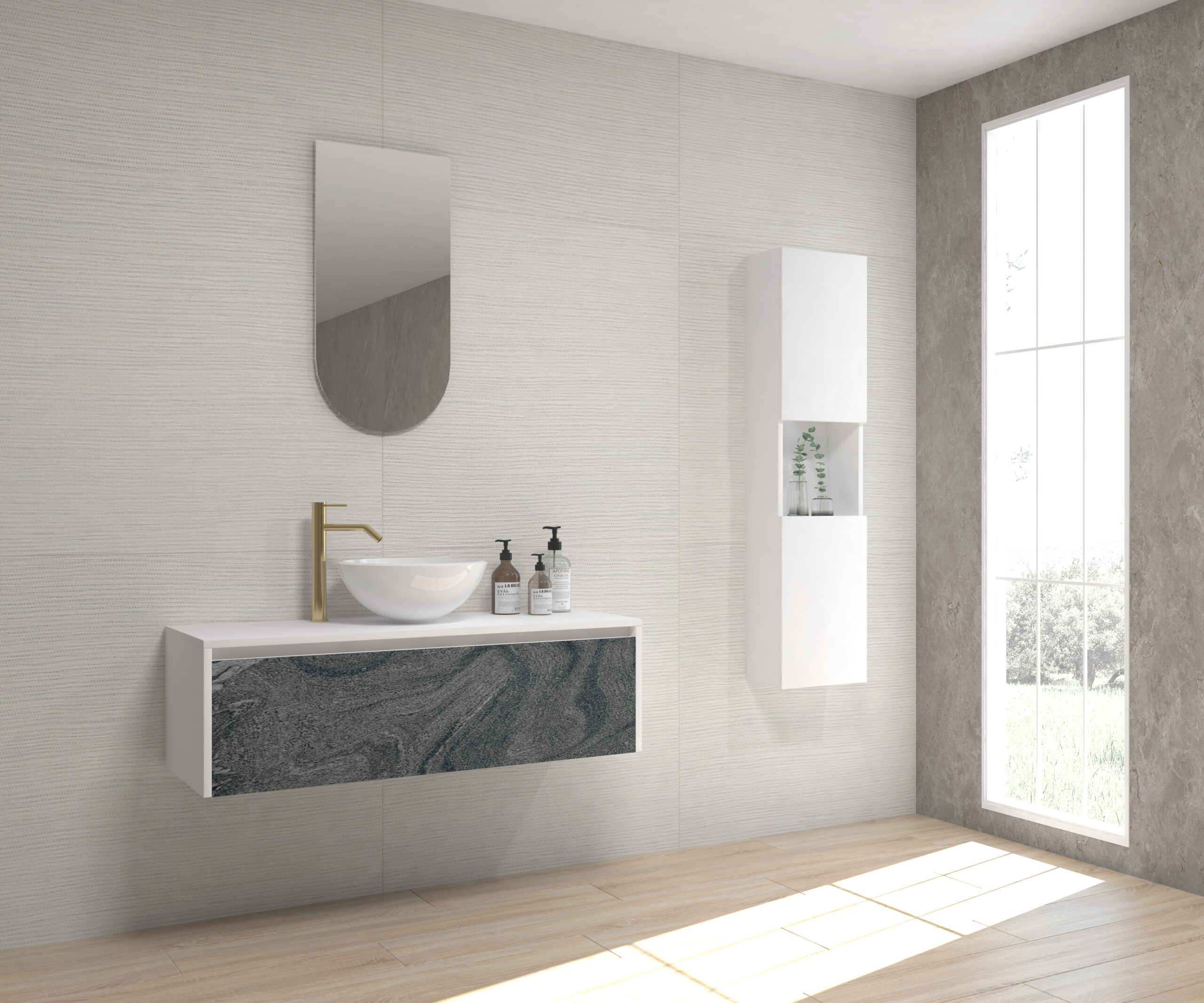 Pack GALOIS Sapienstone + lavabo + espejo alma