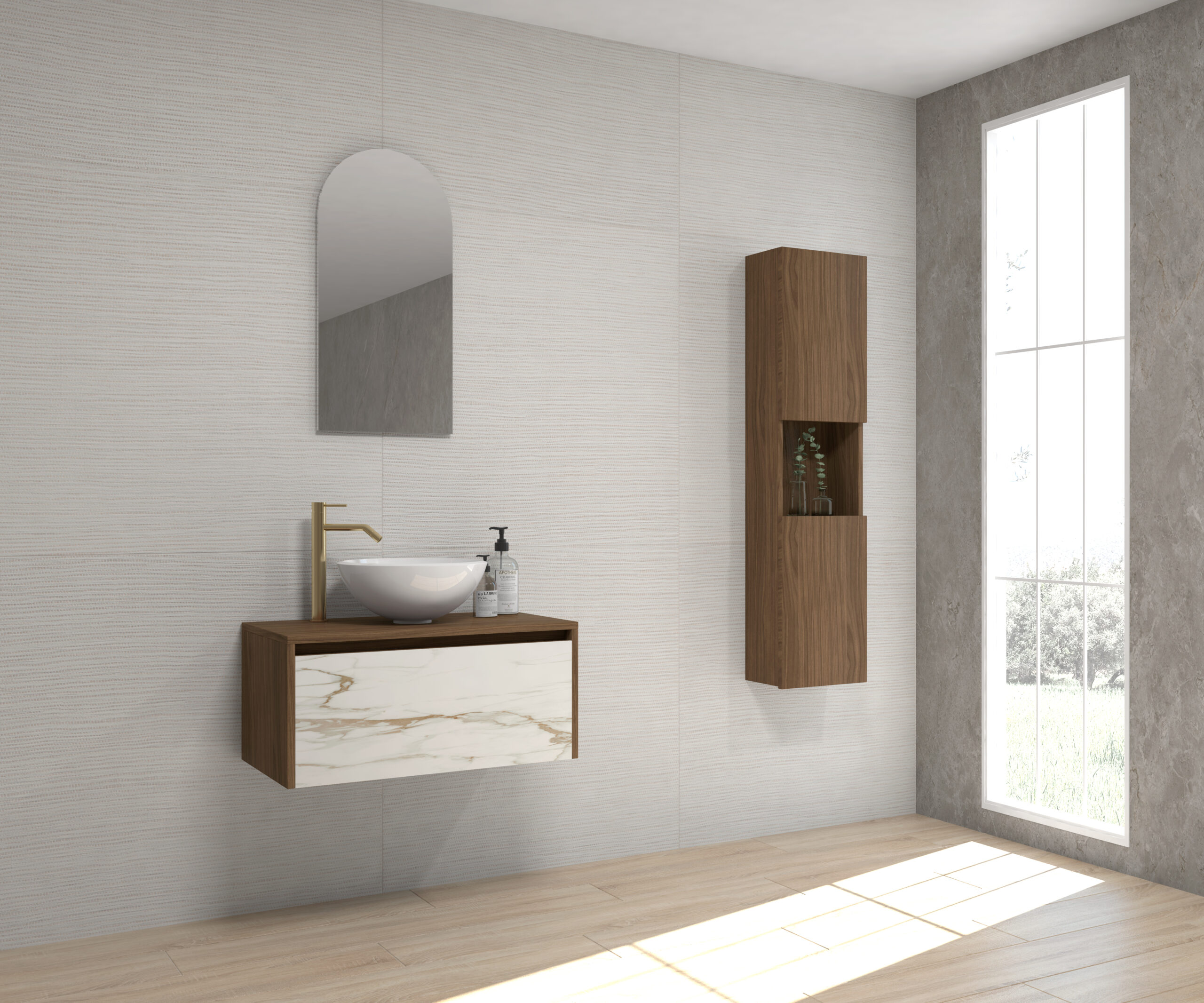 Pack GALOIS Sapienstone + lavabo + espejo alma