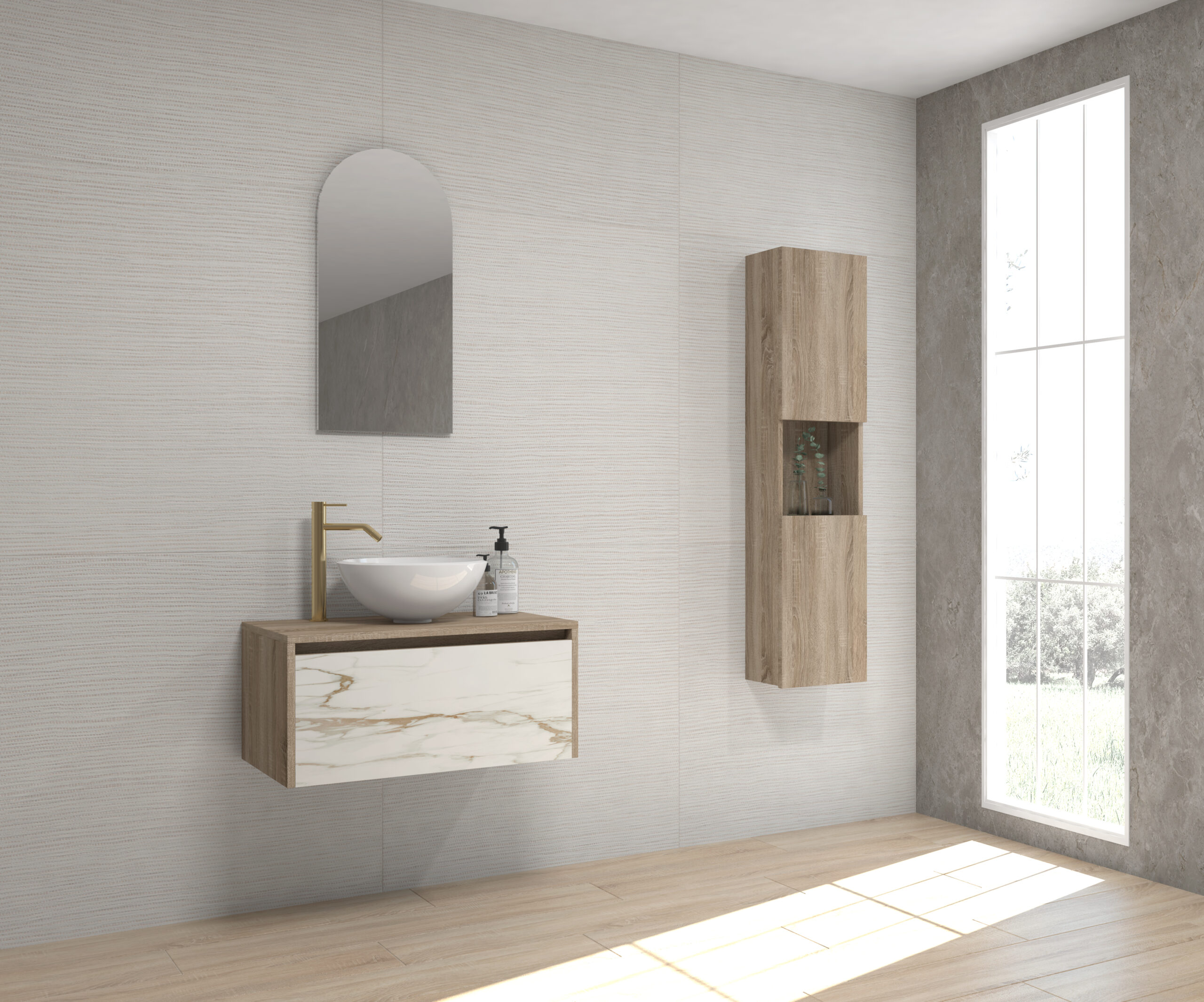 Pack GALOIS Sapienstone + lavabo + espejo alma