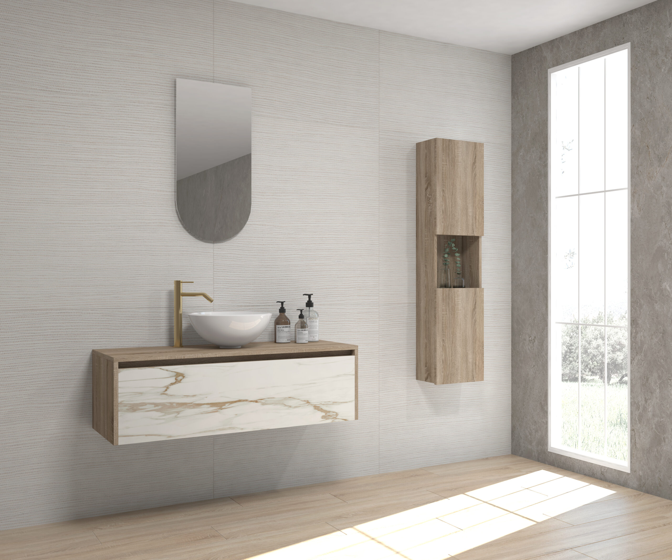 Pack GALOIS Sapienstone + lavabo + espejo alma