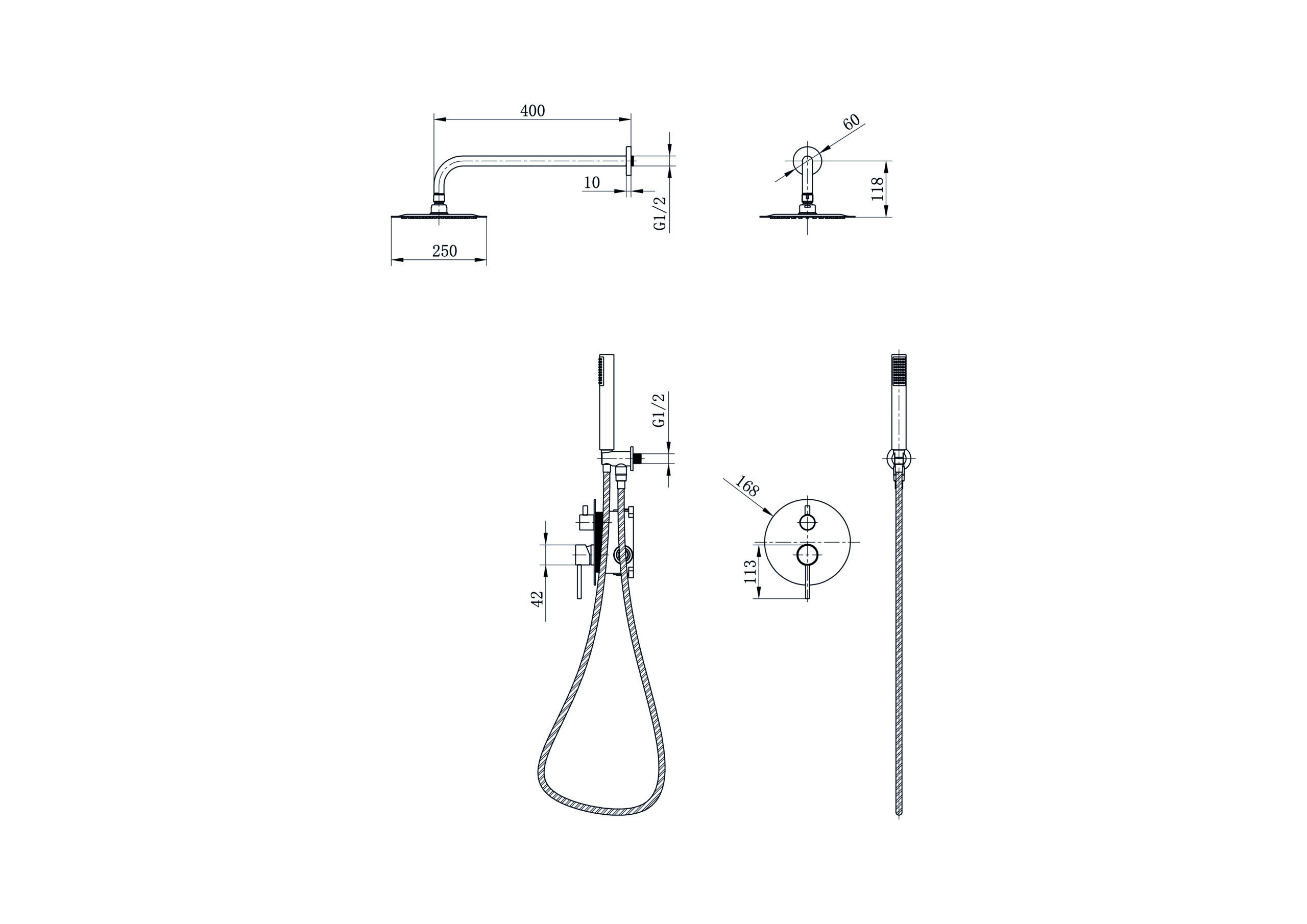 CONJUNTO DUCHA MONOMANDO EMPOTRADO TENERIFE NEGRO MATE