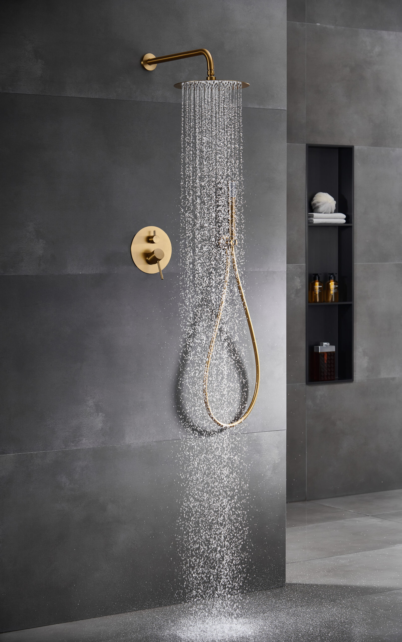 CONJUNTO DUCHA MONOMANDO EMPOTRADO TENERIFE ORO CEPILLADO