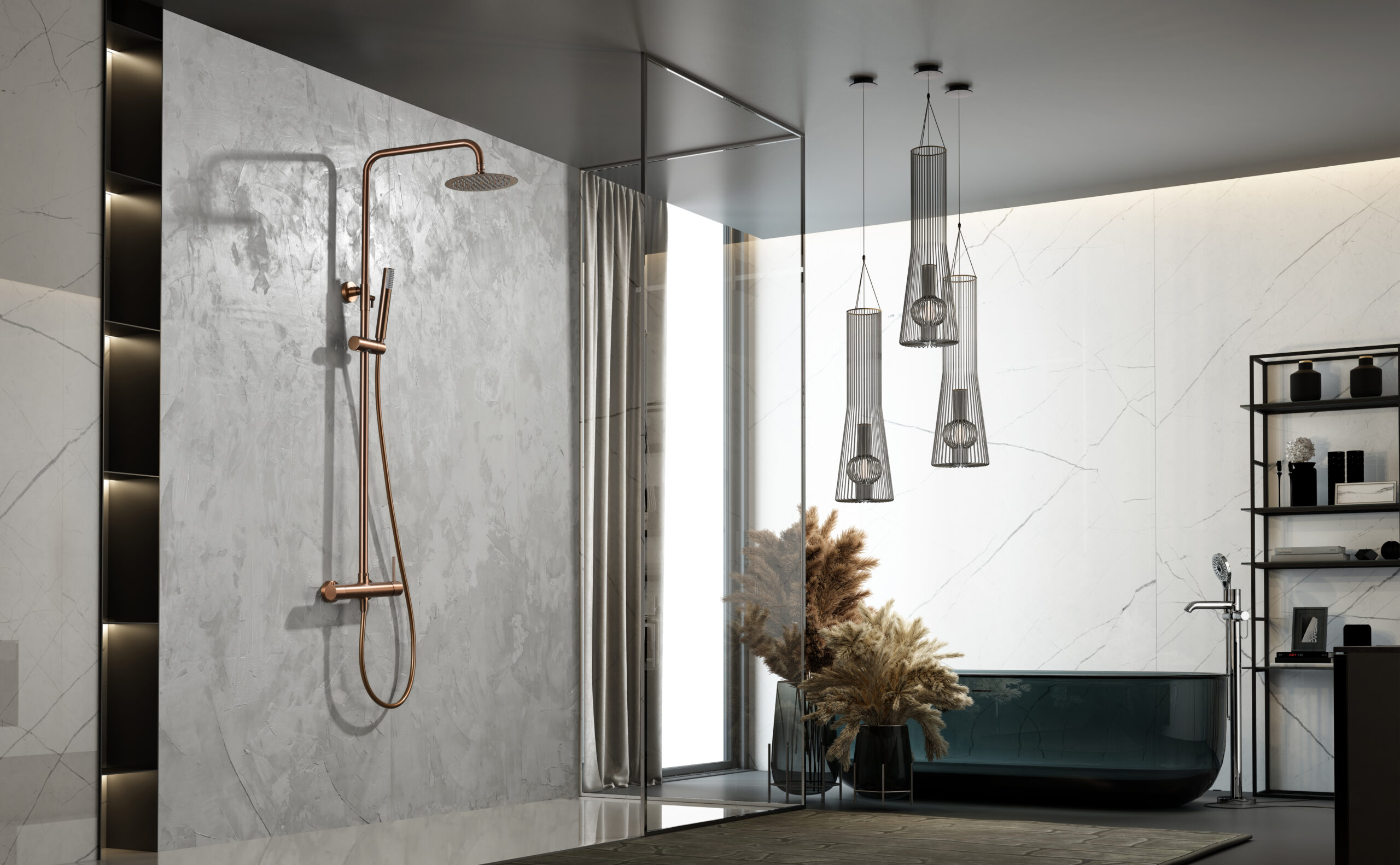 CONJUNTO DUCHA MONOMANDO TENERIFE ORO ROSA CEPILLADO