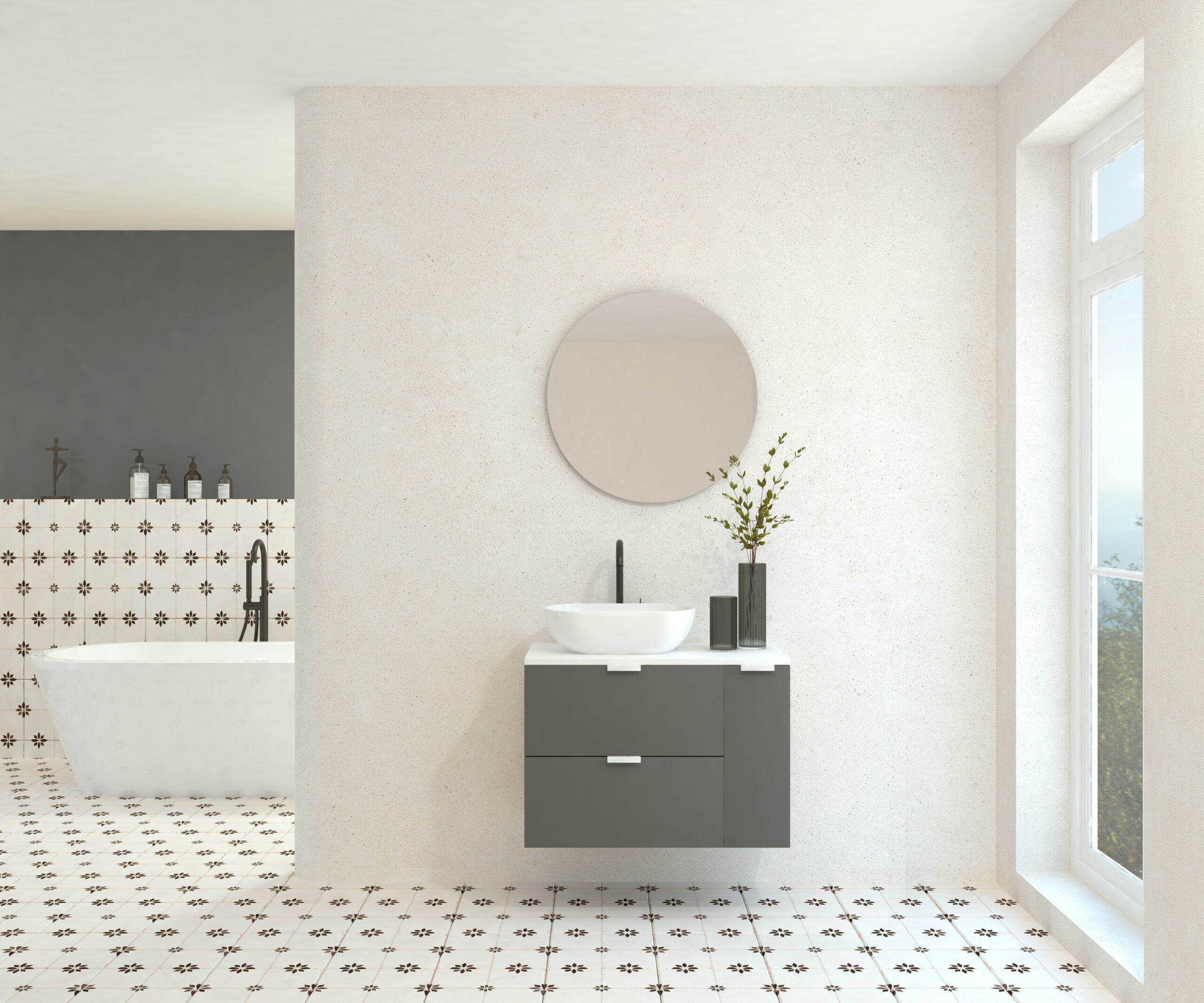 Pack GEBELIN + lavabo + miroir rond