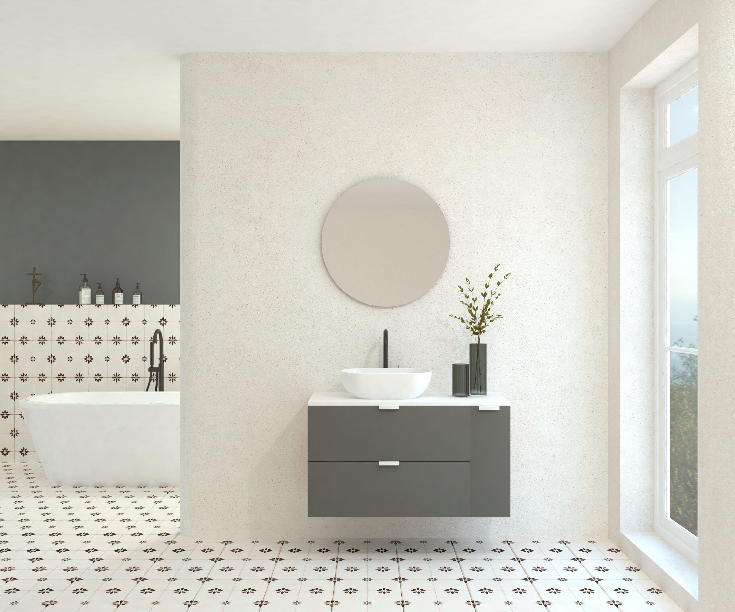 Pack GEBELIN + lavabo + miroir rond