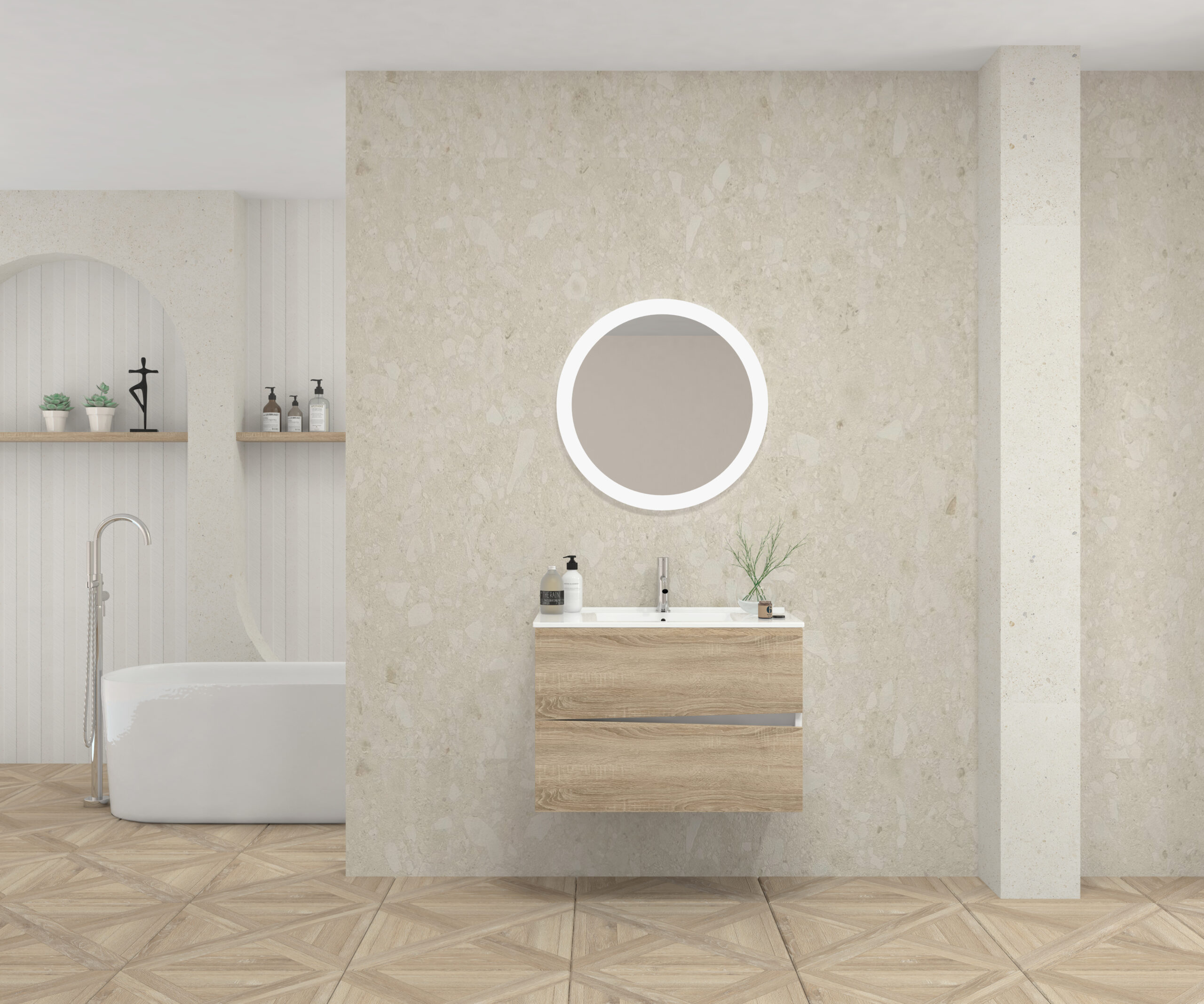 Pack MOLIÈRE + lavabo + miroir rond avec LED