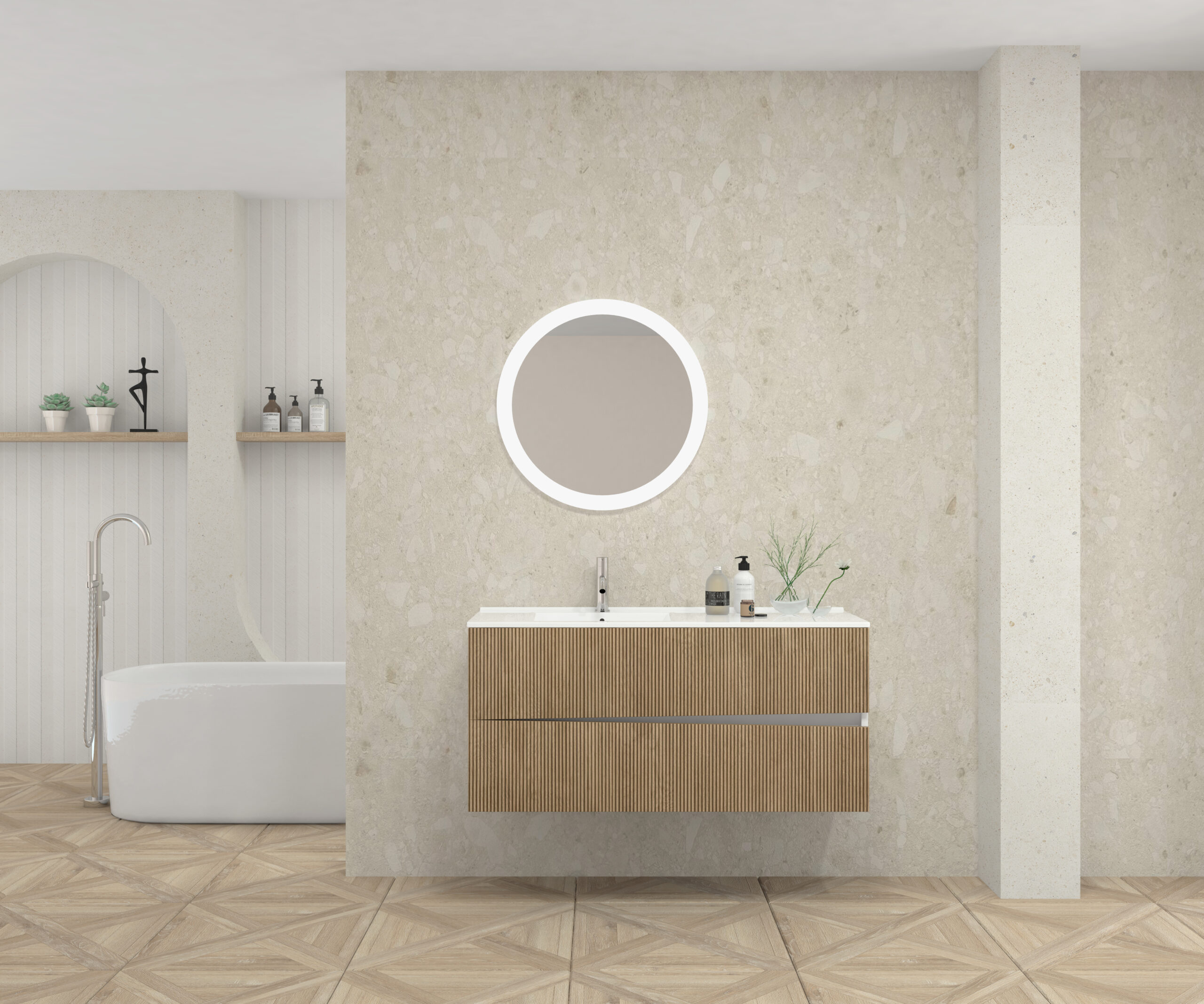 Pack MOLIÈRE + lavabo + miroir rond avec LED