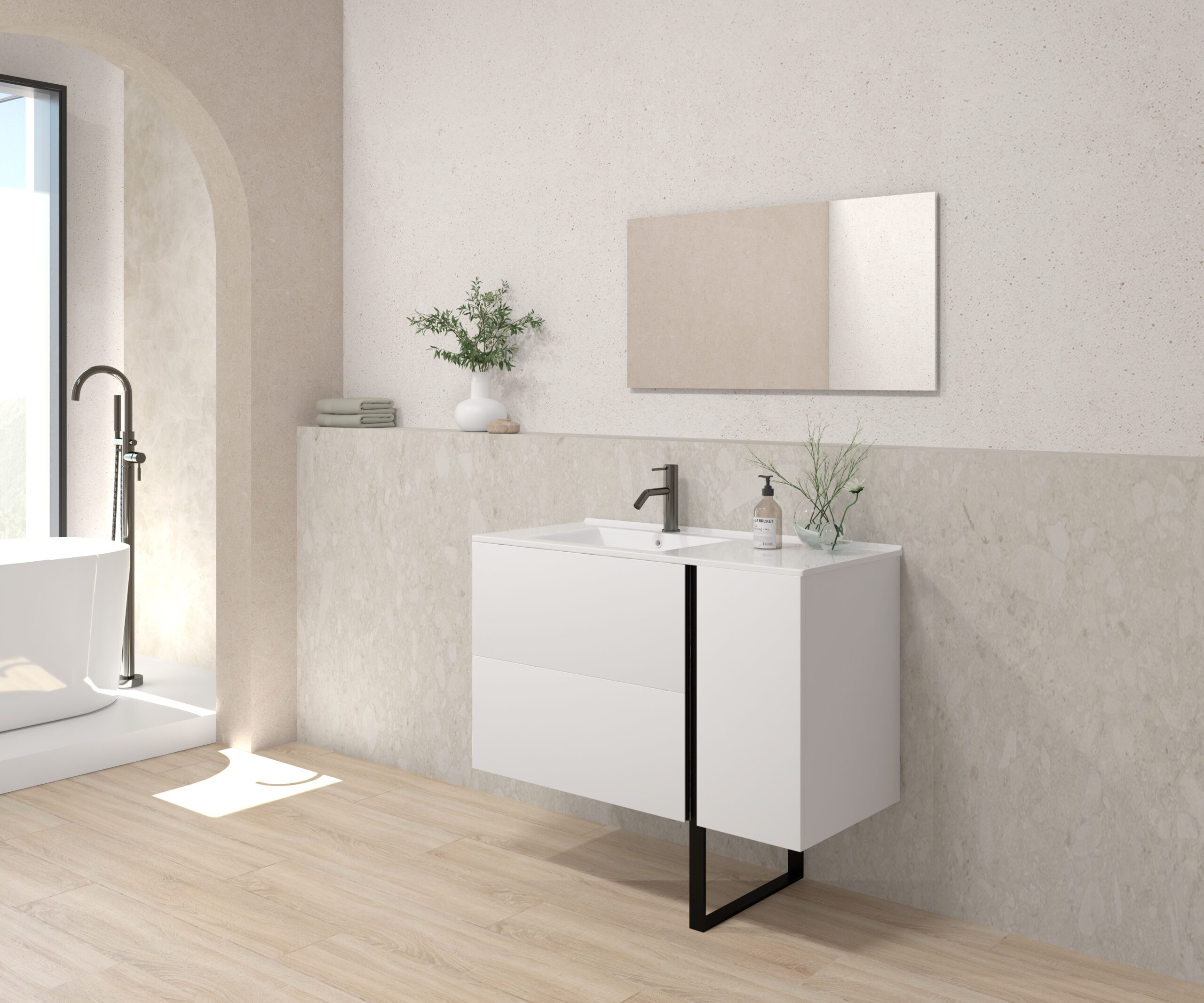 Pack ALEGHE PIED + lavabo + espejo liso