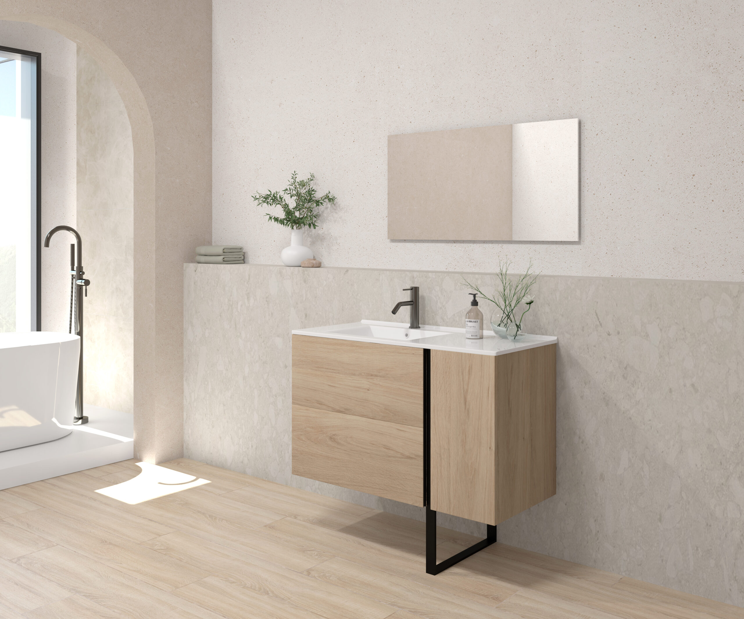 Pack ALEGHE PIED + lavabo + espejo liso