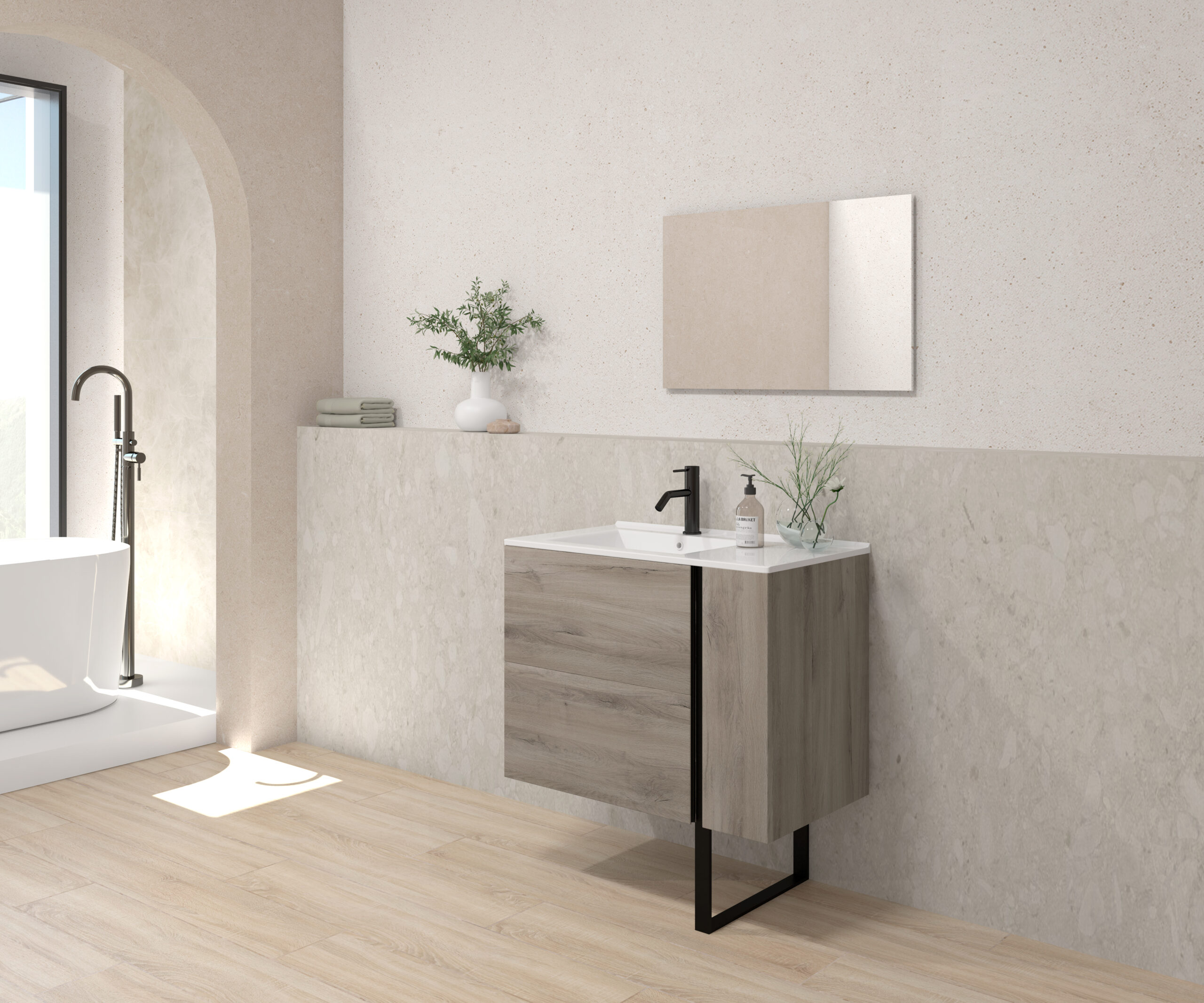 Pack ALEGHE PIED + lavabo + espejo liso