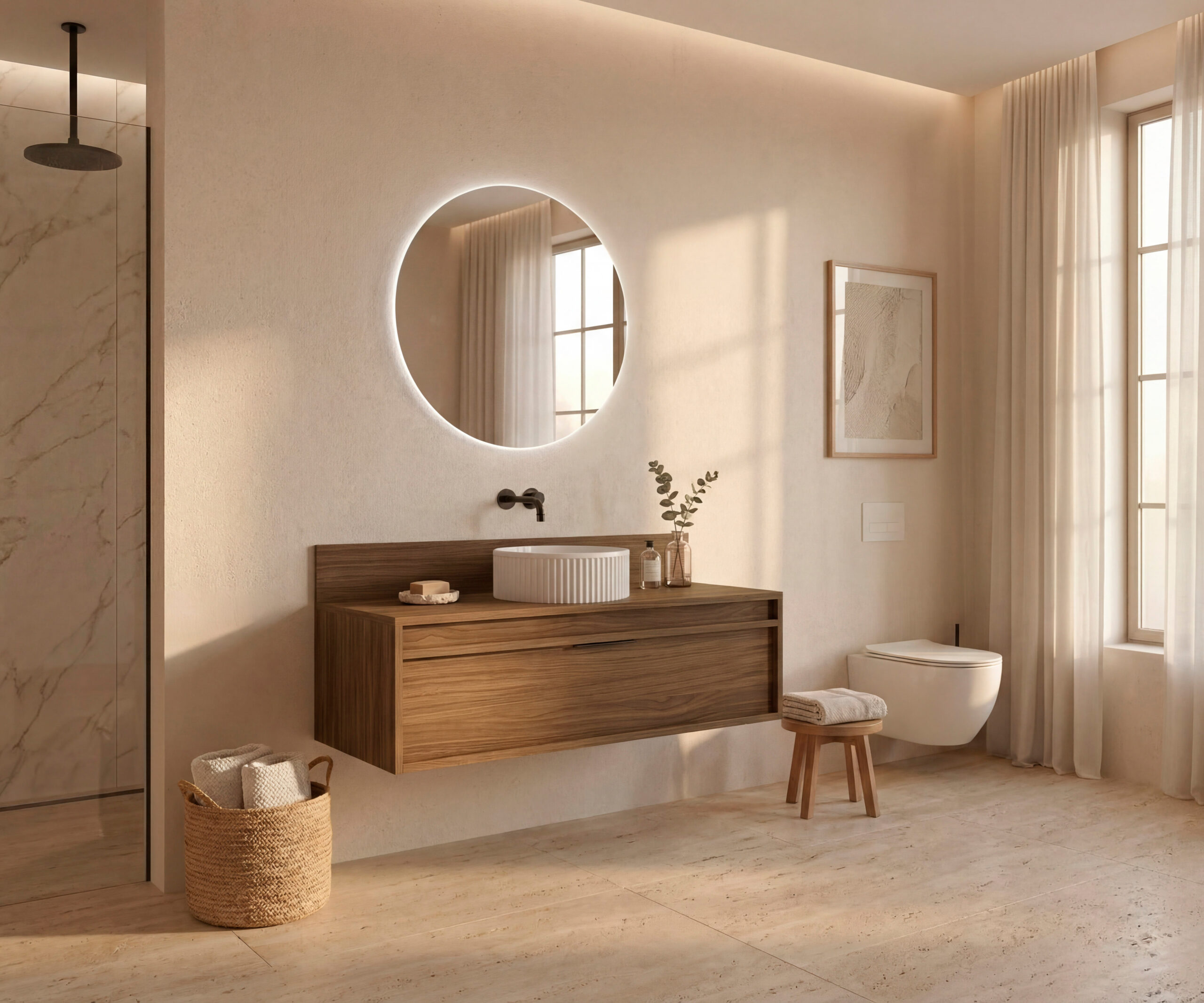 Pack BACRI + lavabo estriado + espejo circular LED