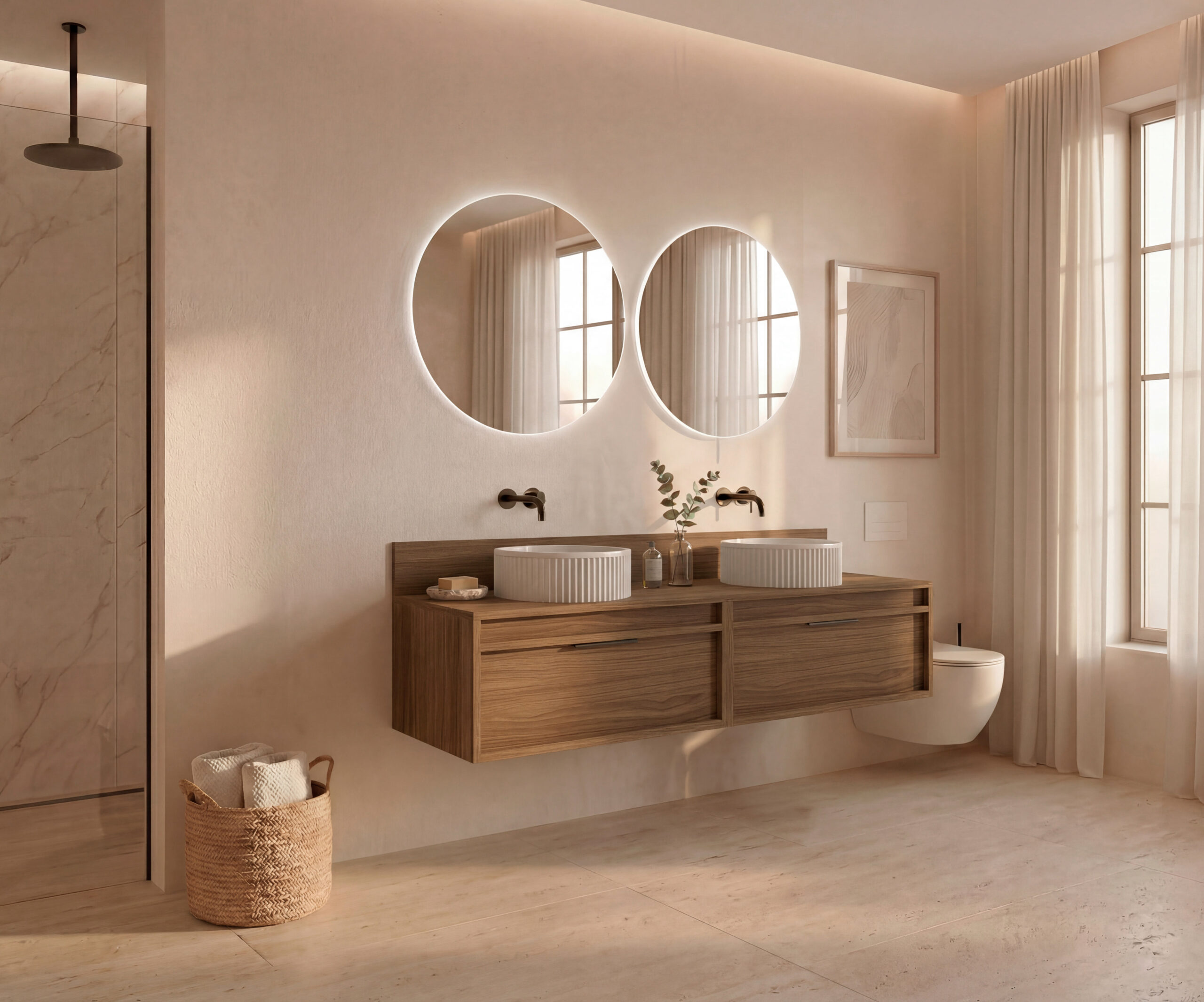 Pack BACRI + lavabo estriado + espejo circular LED