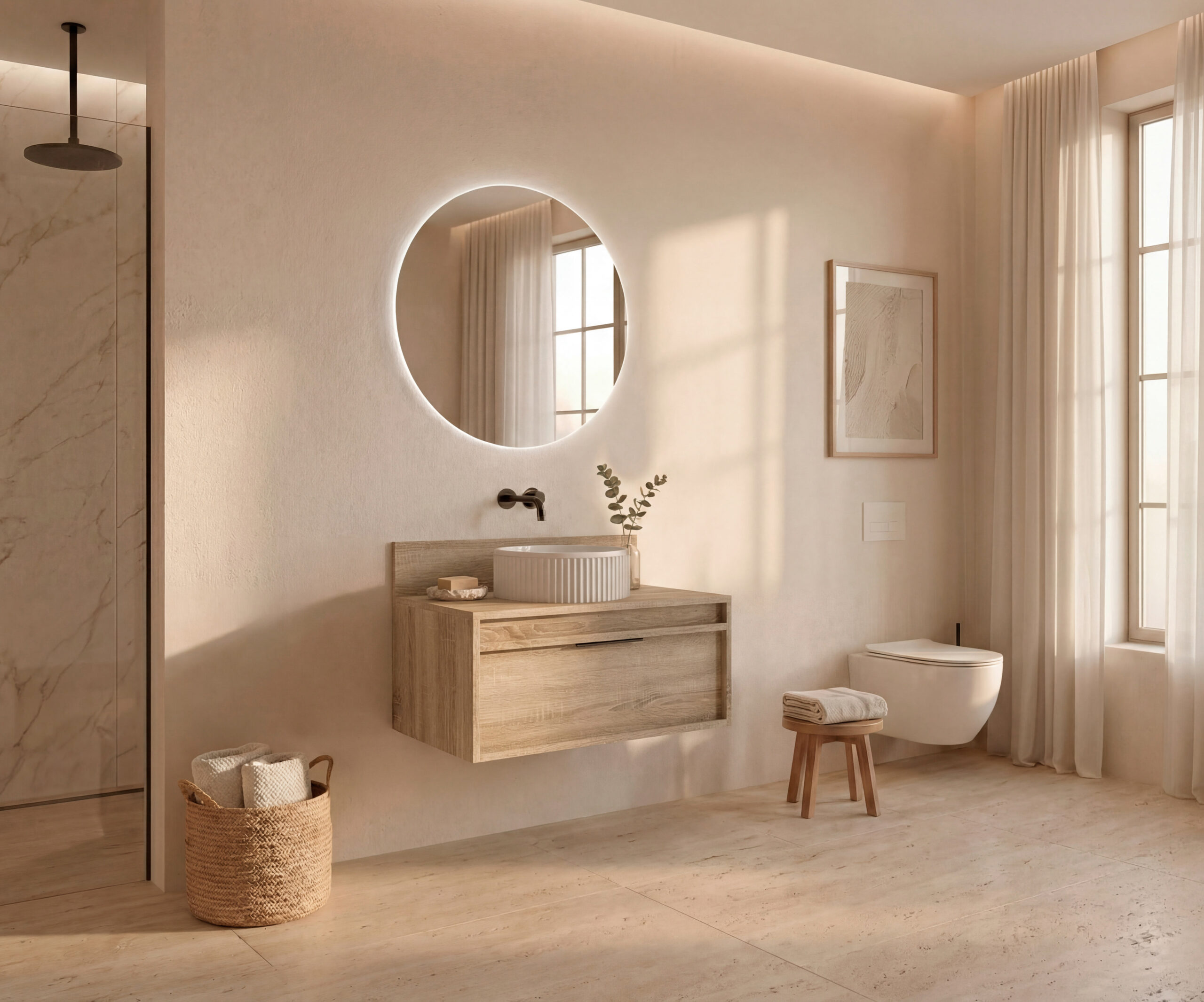 Pack BACRI + lavabo estriado + espejo circular LED