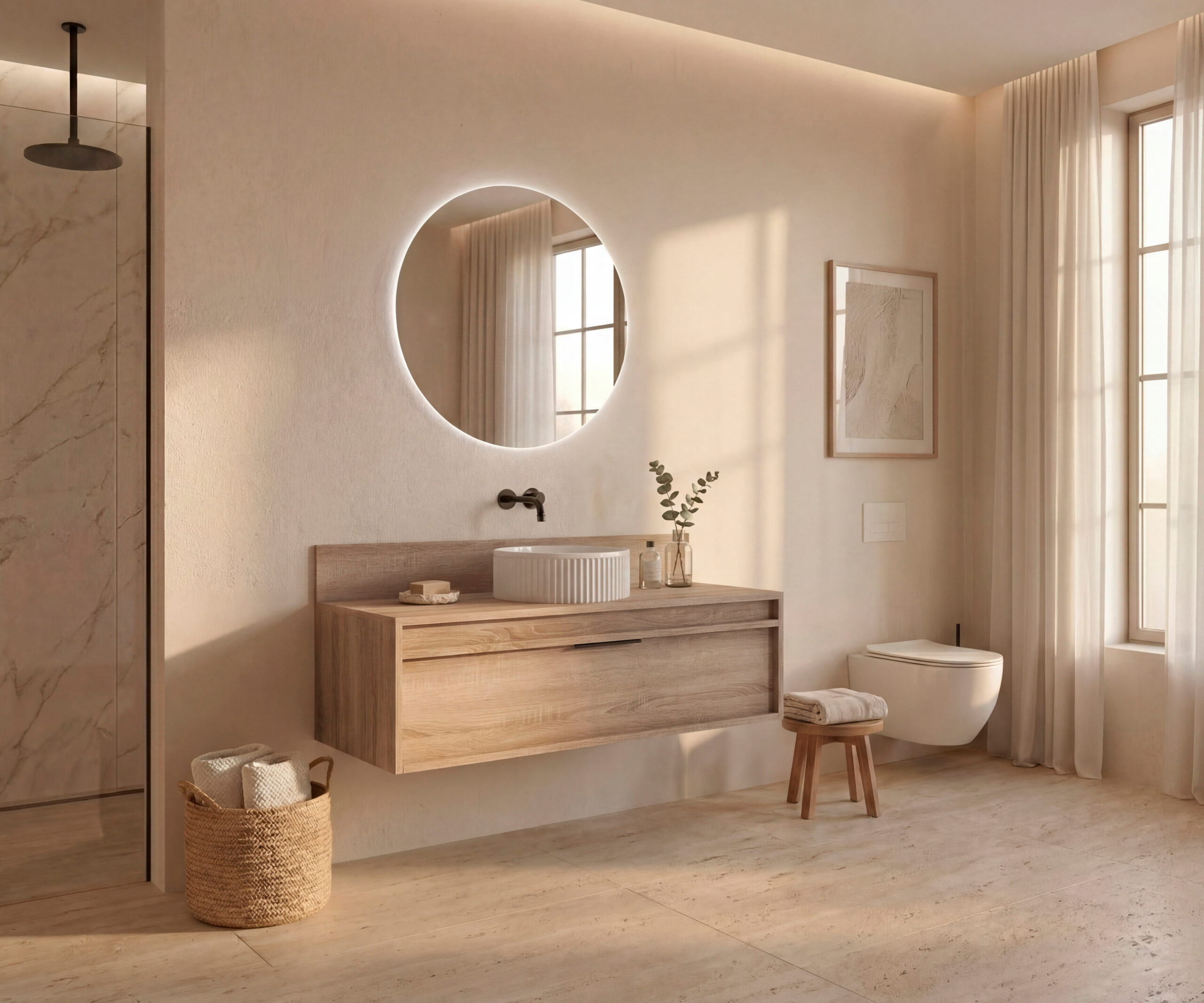 Pack BACRI + lavabo estriado + espejo circular LED