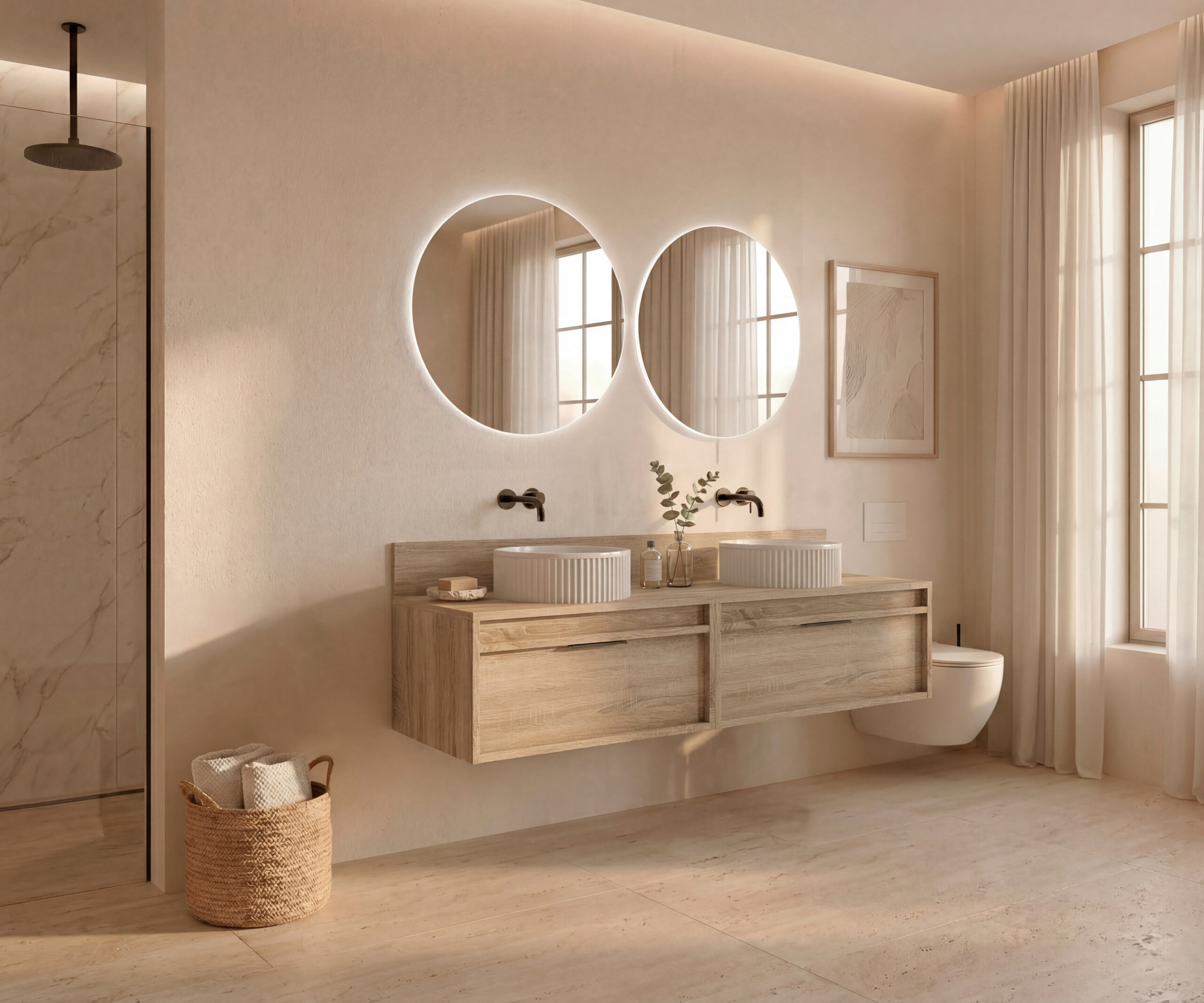 Pack BACRI + lavabo estriado + espejo circular LED