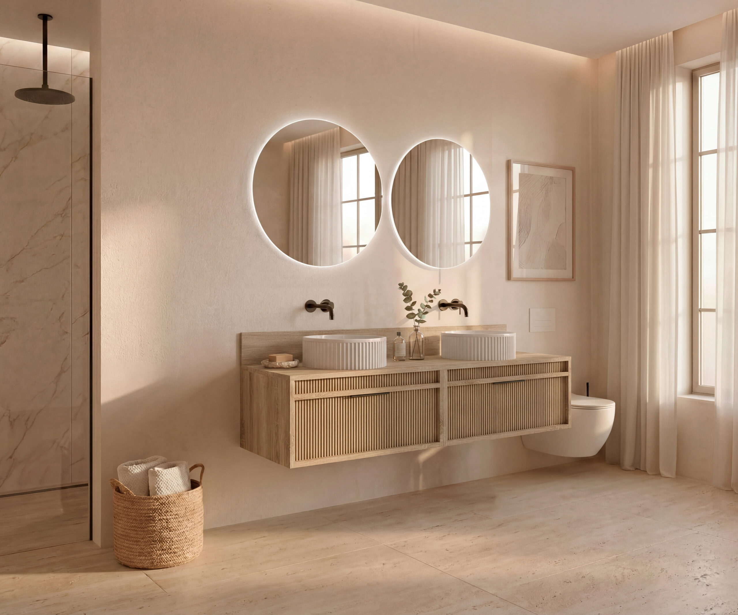 Pack BACRI + lavabo estriado + espejo circular LED