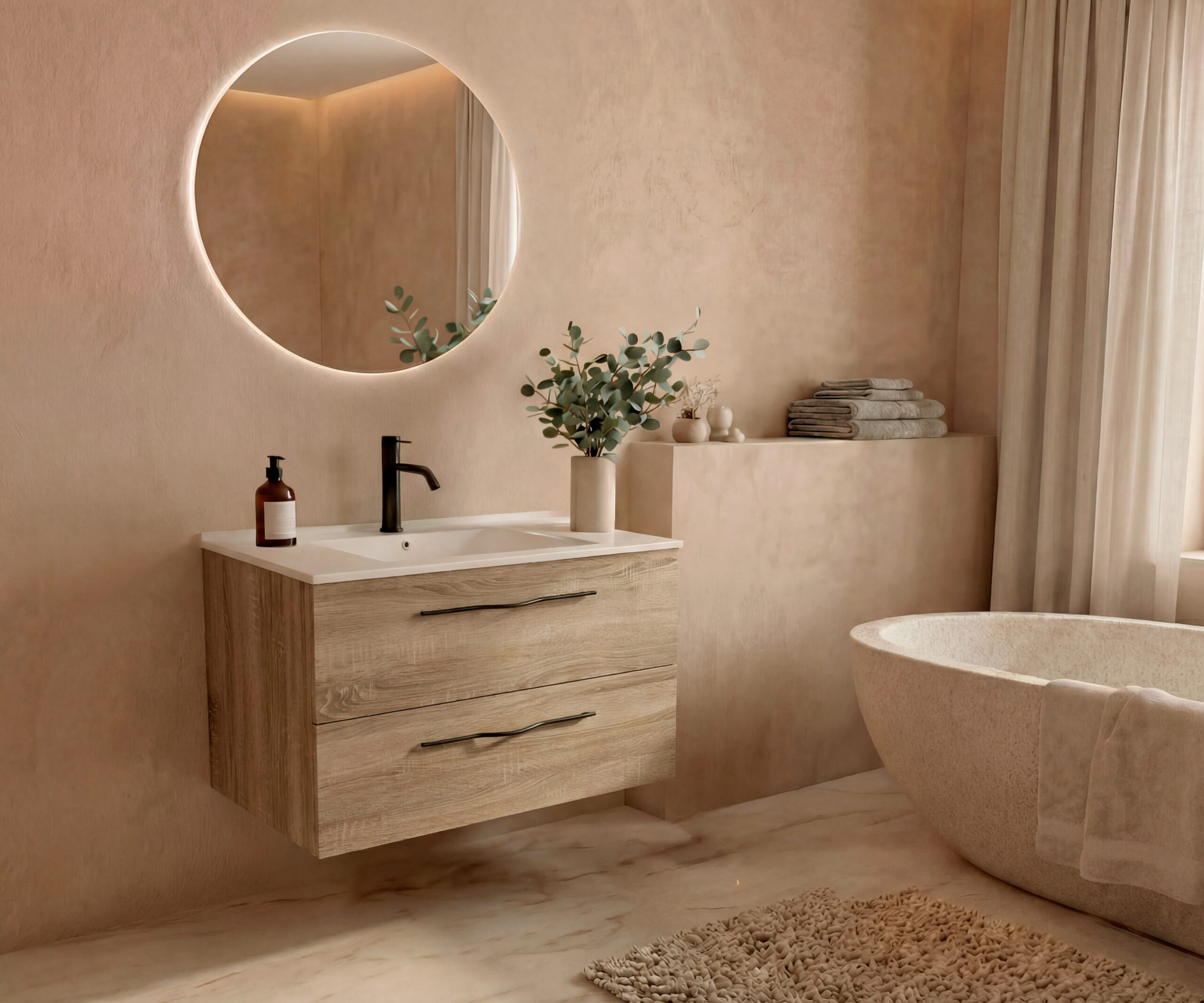 Pack COLETTE  + lavabo + espejo circular LED