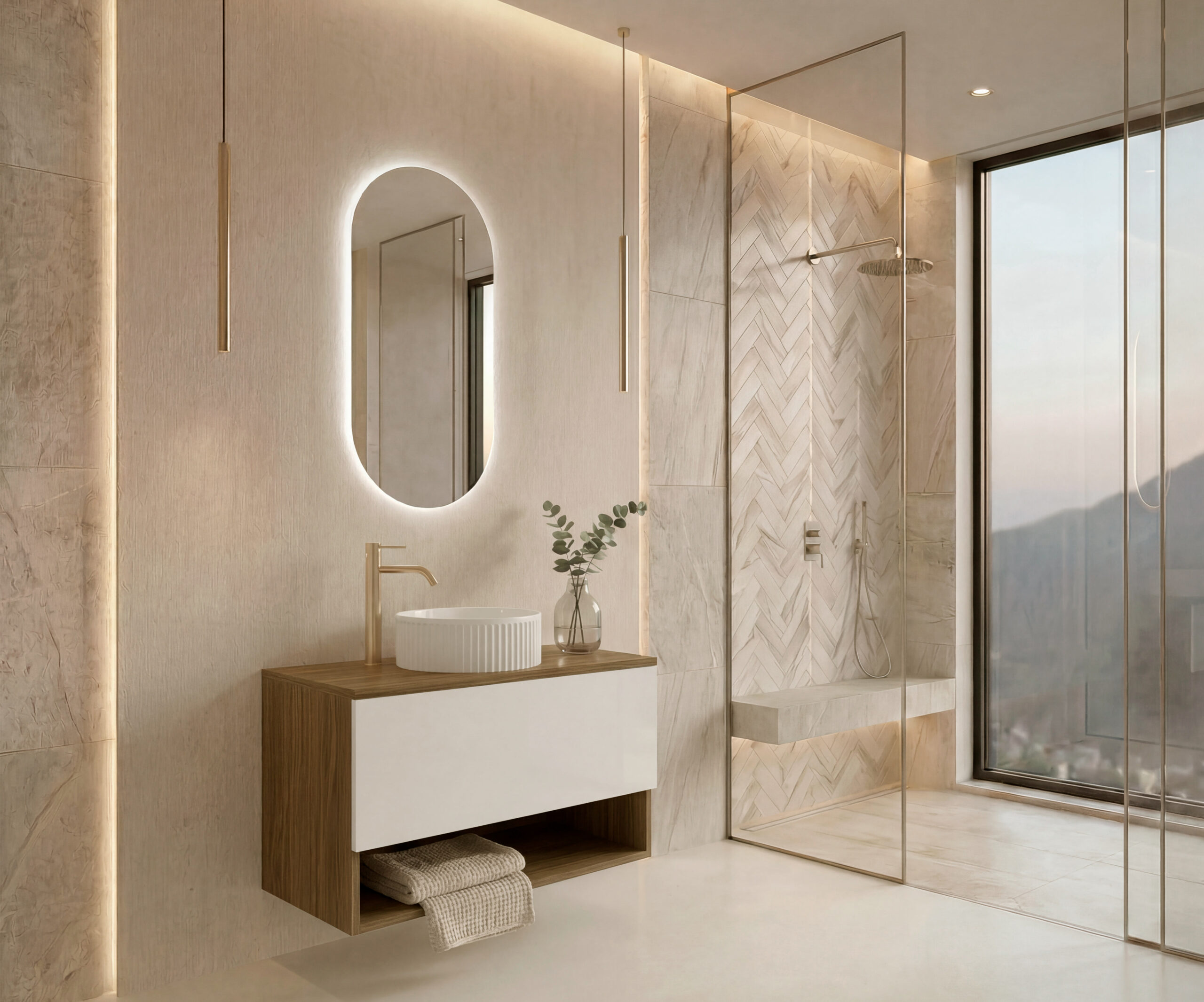 Ensemble LEVINAS + lavabo + miroir capsule LED