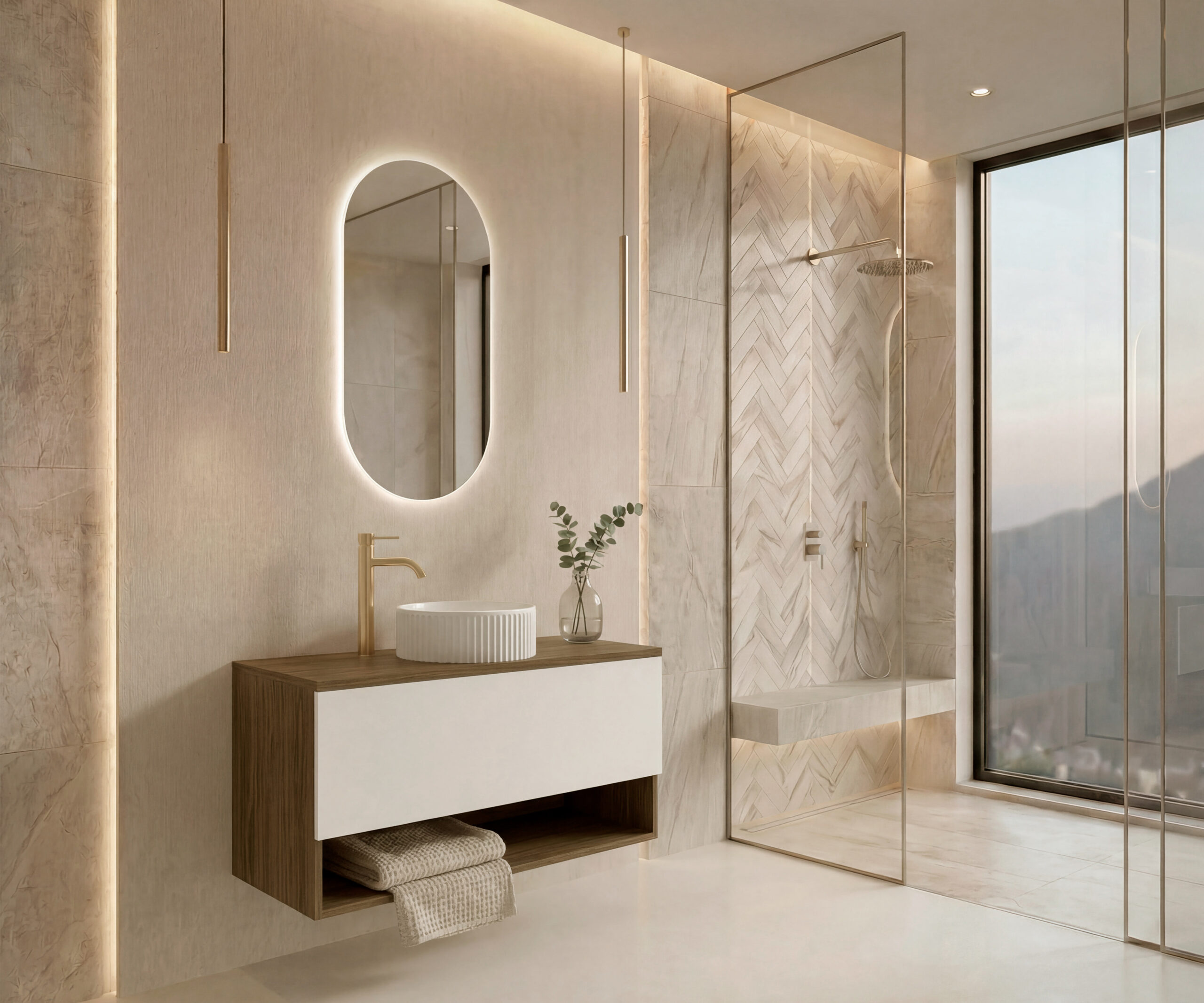 Ensemble LEVINAS + lavabo + miroir capsule LED