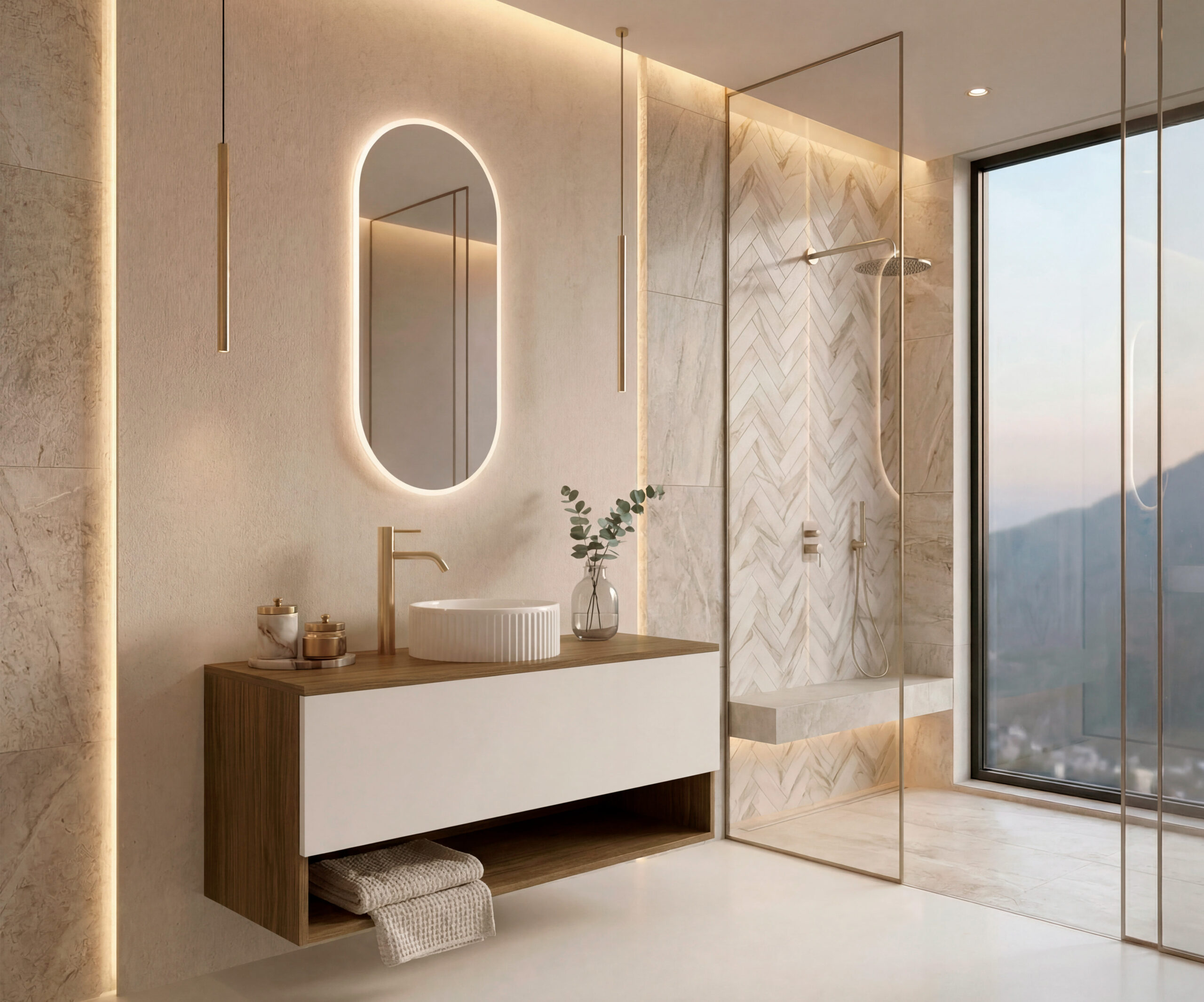 Ensemble LEVINAS + lavabo + miroir capsule LED