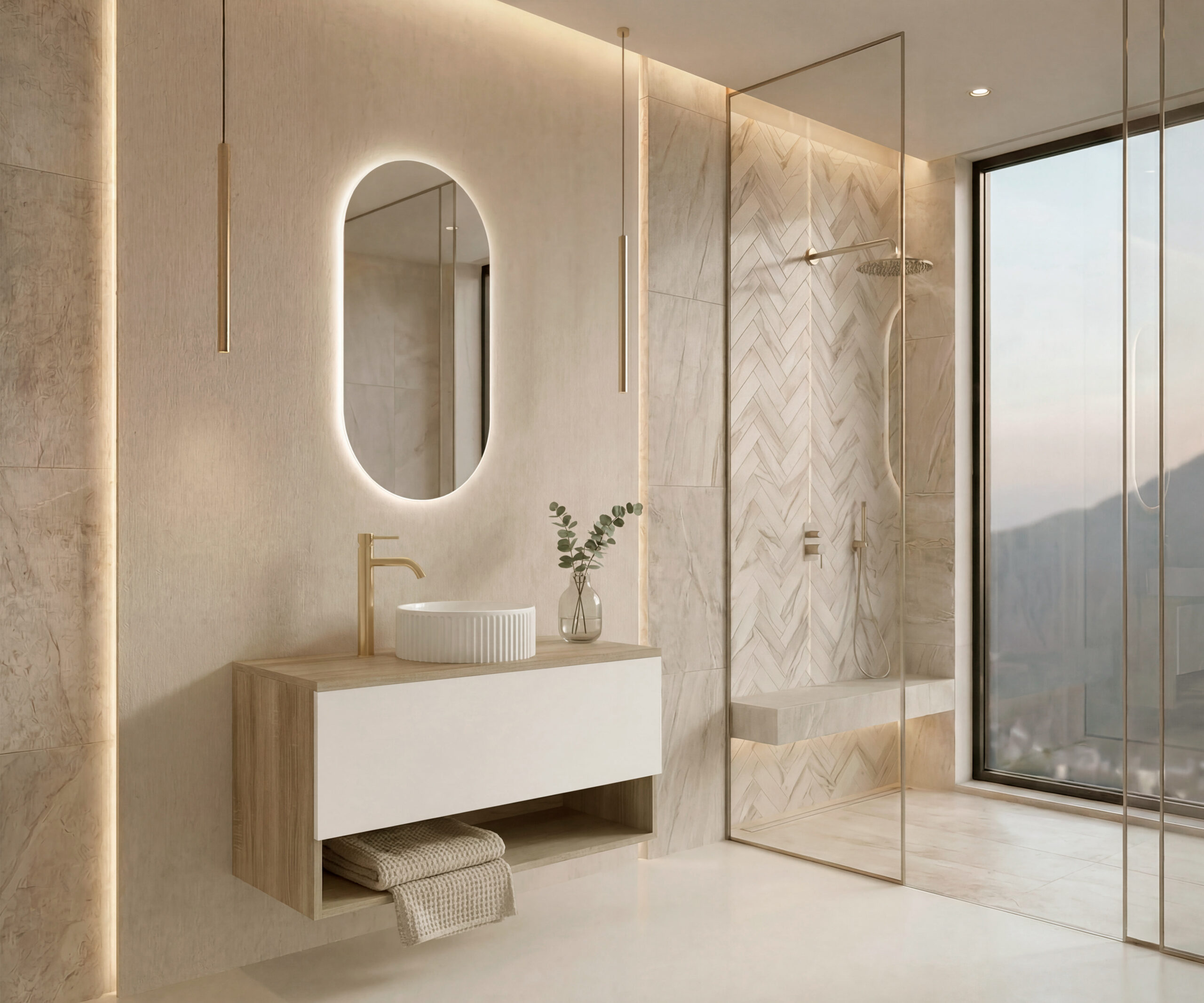 Ensemble LEVINAS + lavabo + miroir capsule LED