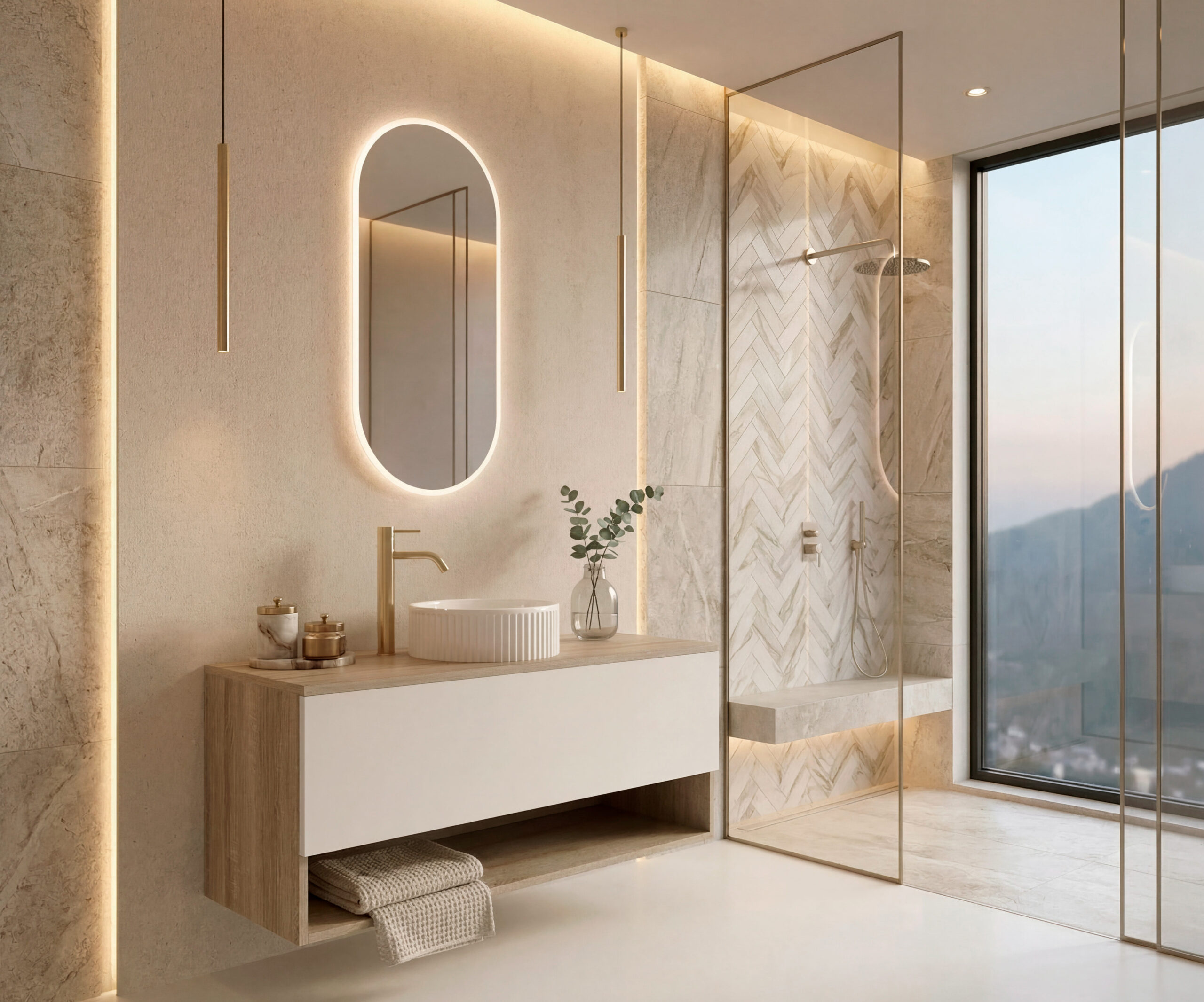 Ensemble LEVINAS + lavabo + miroir capsule LED