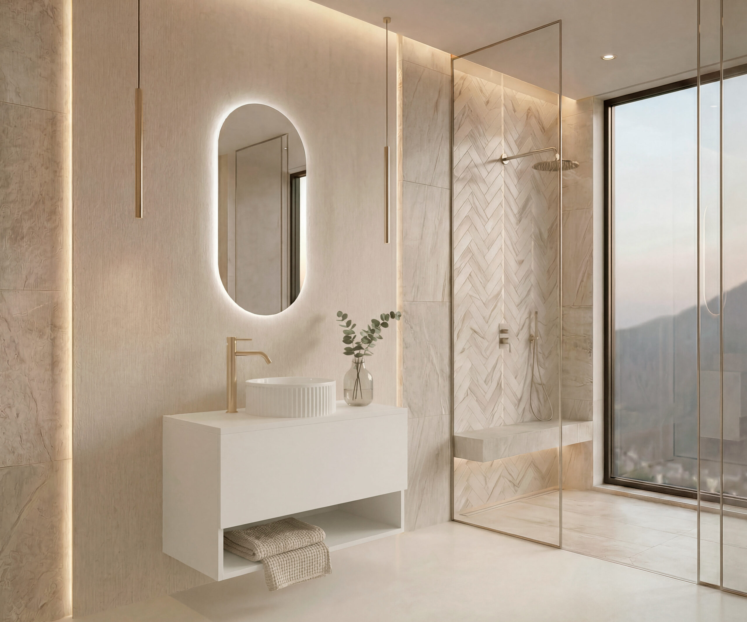 Ensemble LEVINAS + lavabo + miroir capsule LED
