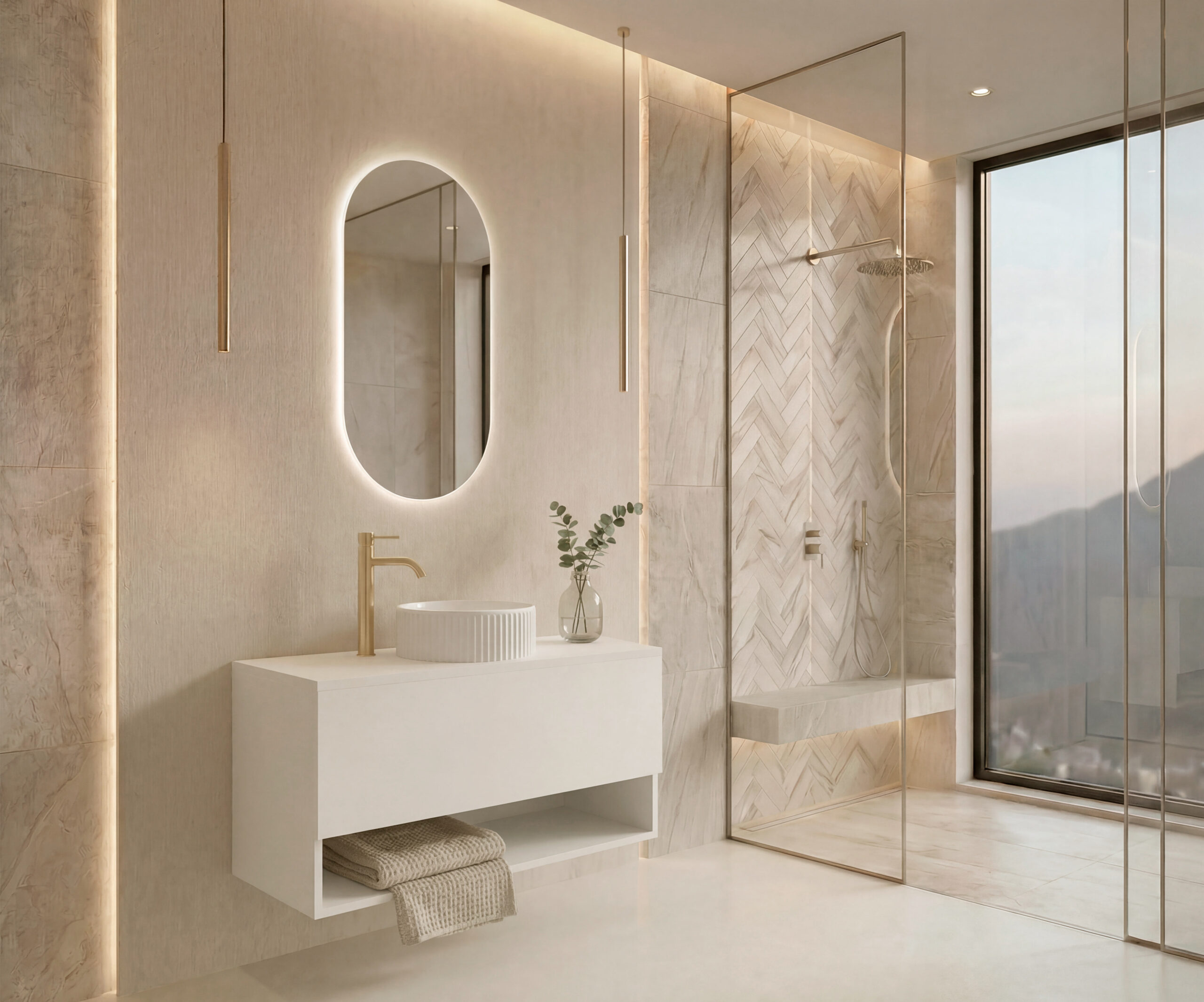 Ensemble LEVINAS + lavabo + miroir capsule LED