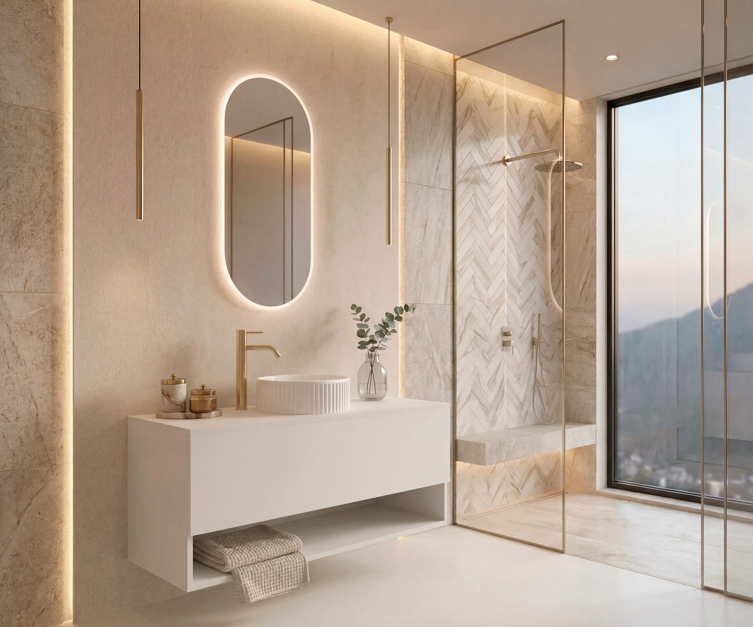 Ensemble LEVINAS + lavabo + miroir capsule LED
